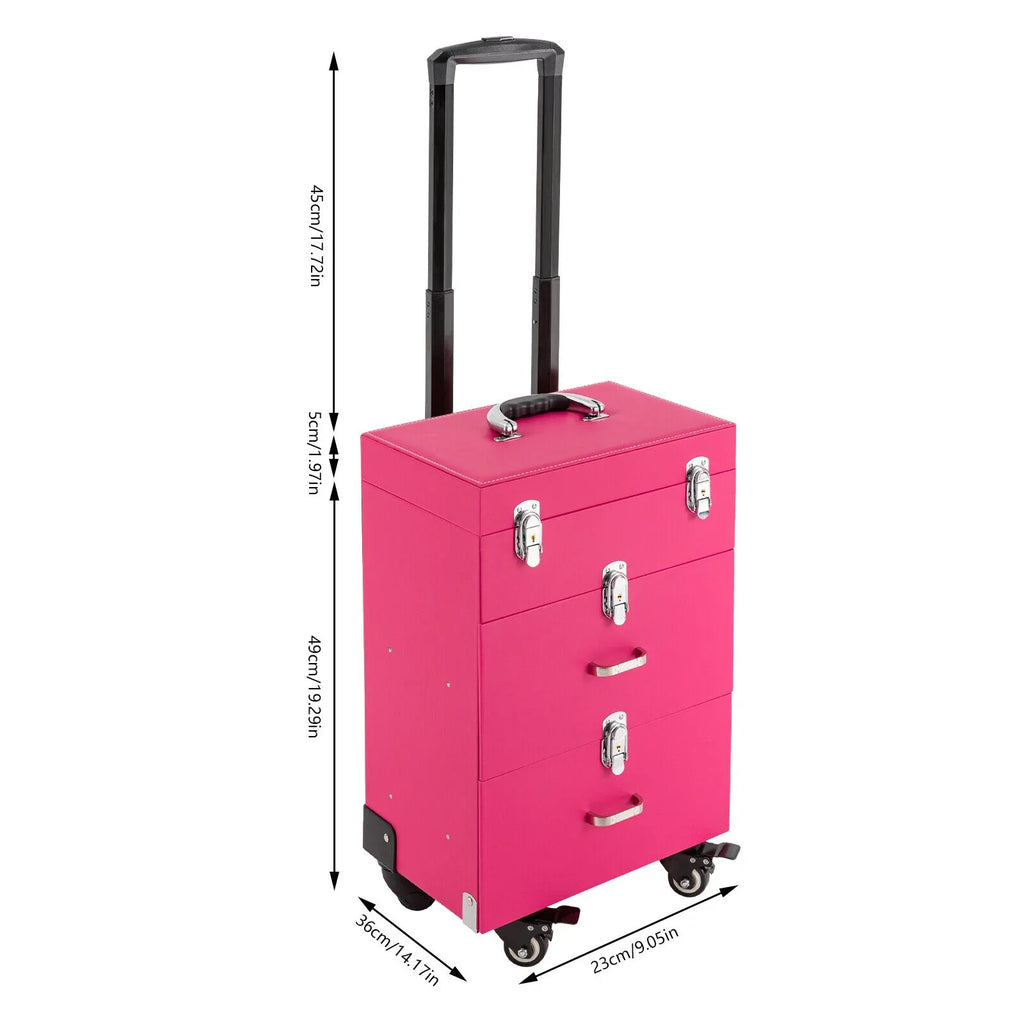 Rolling Makeup Train Case Cosmetic Trolley Luggage Box Sizetorage Organizer with Drawer