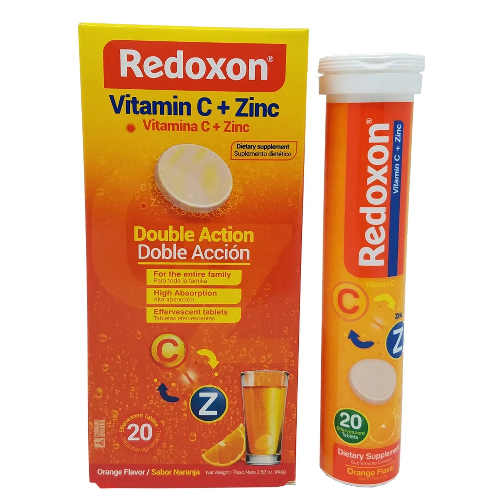 Redoxon Vitamin C with Zinc. Dietary Sizeupplement. 20 Tablets. 2.82 oz. Pack of 6