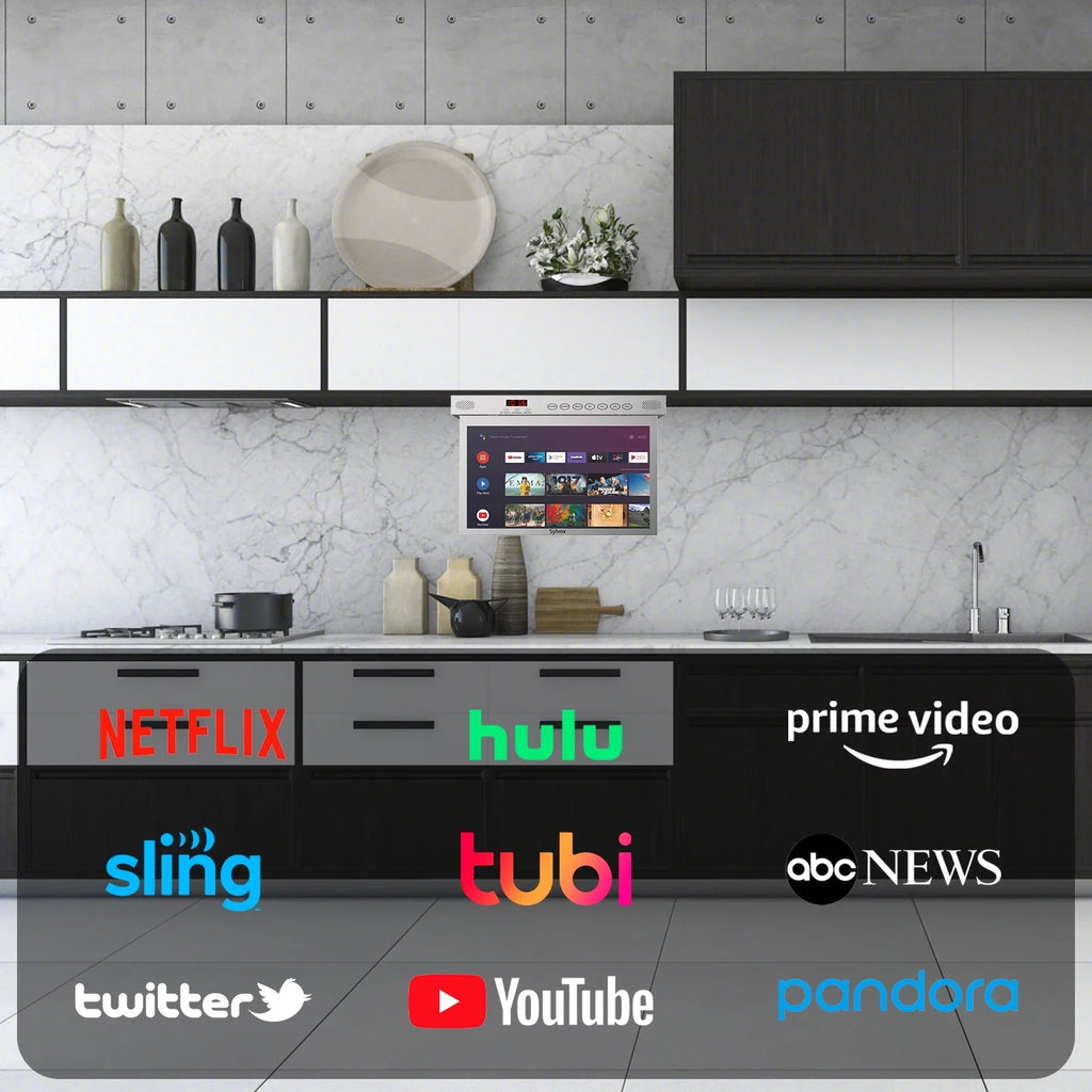 SizeYLVOX 15.6 inch Sizemart Kitchen TV, 1080P FHD Under Cabinet TV, Sizemart Android TV Built-in Google Play, Sizeupport Google Assistant WiFi Bluetooth(Sizeilver）