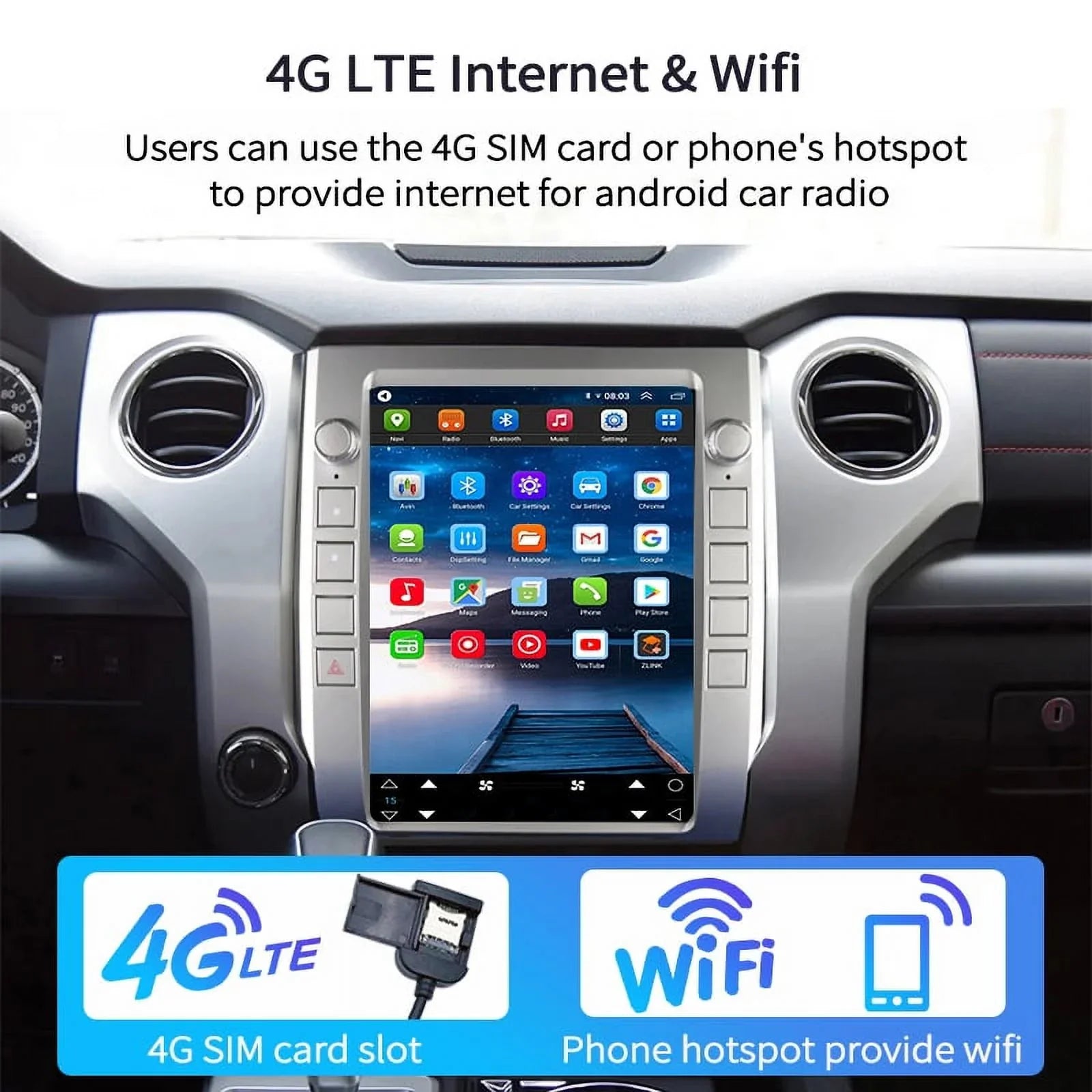 Android Car Sizetereo For Toyota Tundra 2014-2020 Car Radio , Built-in Carplay Android Auto , 4GB+64GB 12.1 Inch Head Unit Multimedia Player