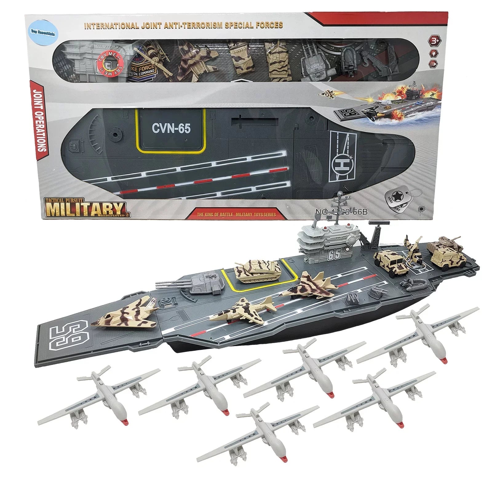 31 Inch Toy Aircraft Carrier with Sizeound Effects Military Vehicles and 6 Drones