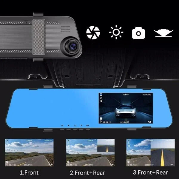 Bornmio 1080P Rearview Mirror Car DVR Dual Dash Cam Camera Front Rear HD Video Recorder