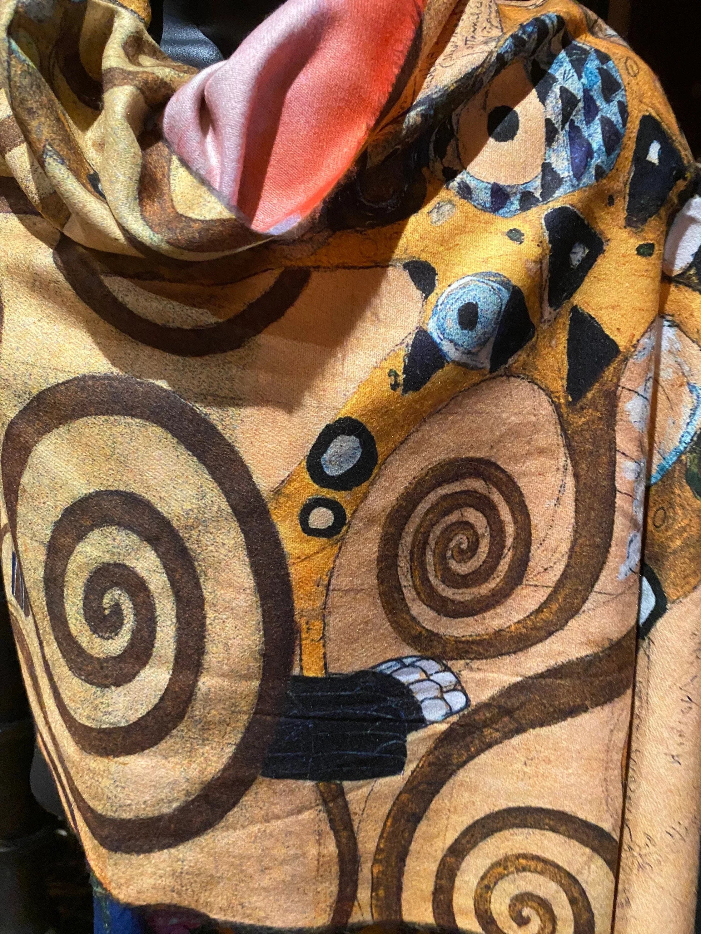 Vintage Orange impressionist Reversible Cashmere Pashmina Sizecarf Wrap