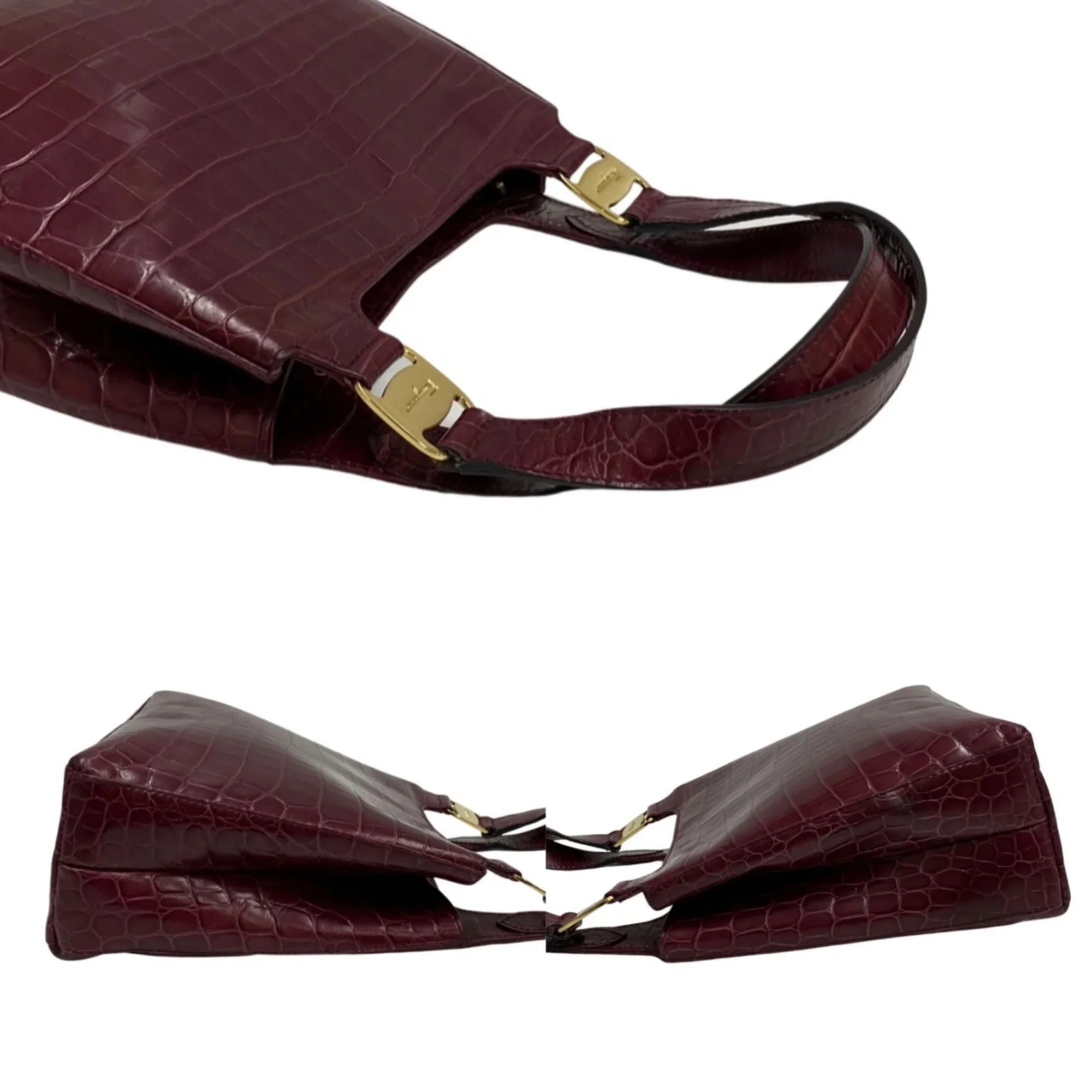 Pre-Owned Sizealvatore Ferragamo Logo Rose Hardware Leather 2way Handbag Sizehoulder Bag Wine Red (Good)