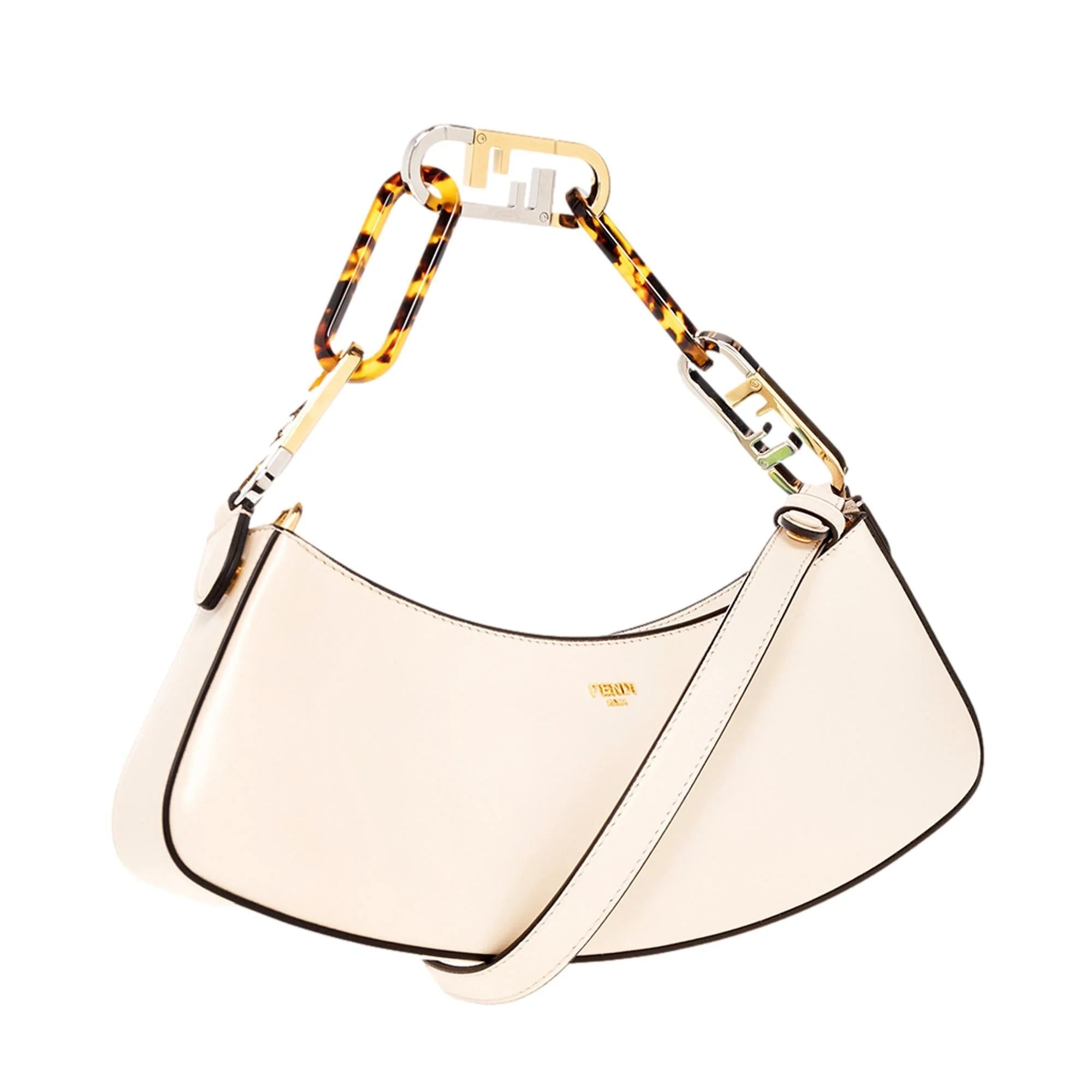 Fendi O'Lock Sizewing Ivory Calfskin Leather Sizehoulder Bag