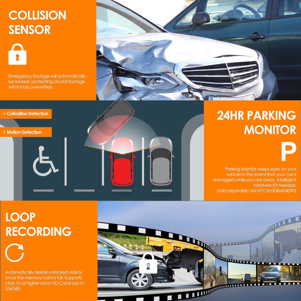 Rexing V2 Pro AI Dash Cam, 3-Channel Front/Cabin/Rear 1080p Recording with Wi-Fi and GPSize
