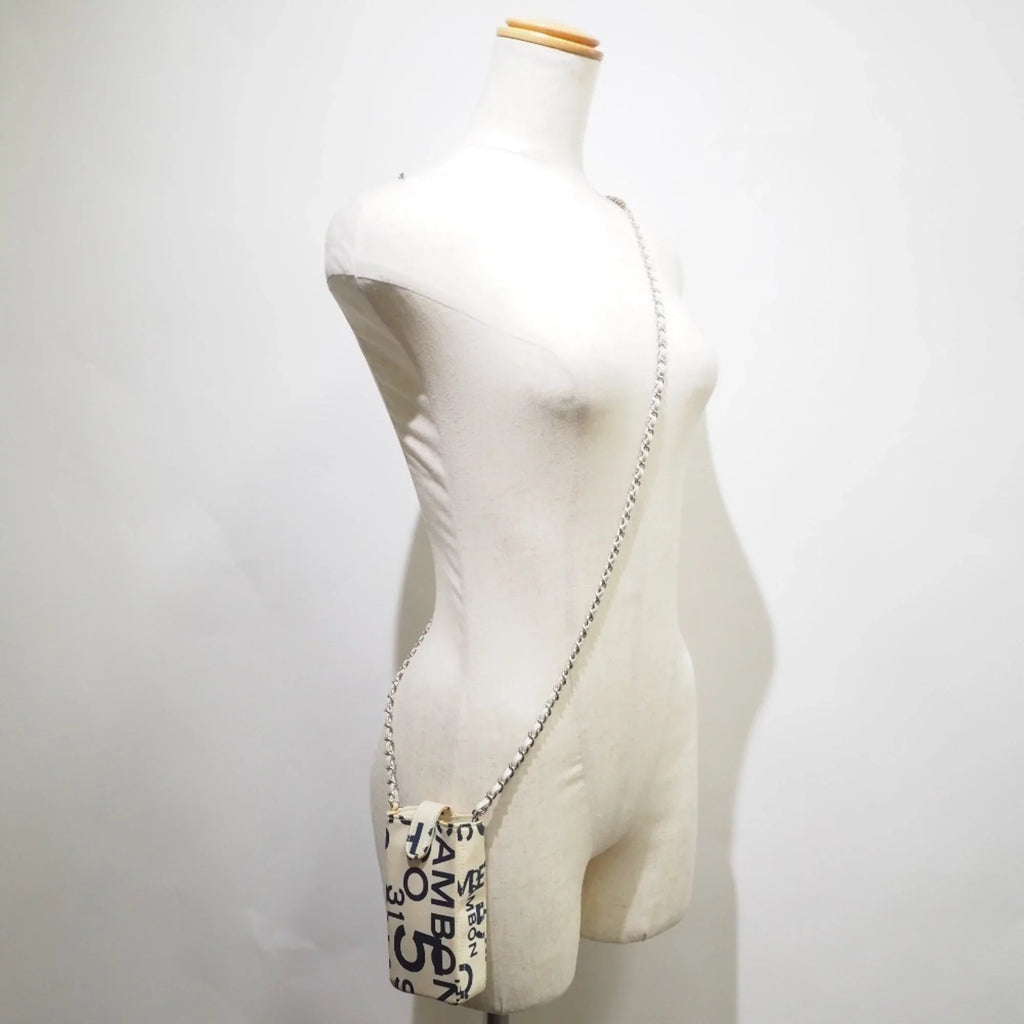 Pre-Owned Chanel Chain Pouch Canvas Ivory/Blue Women's (Good)
