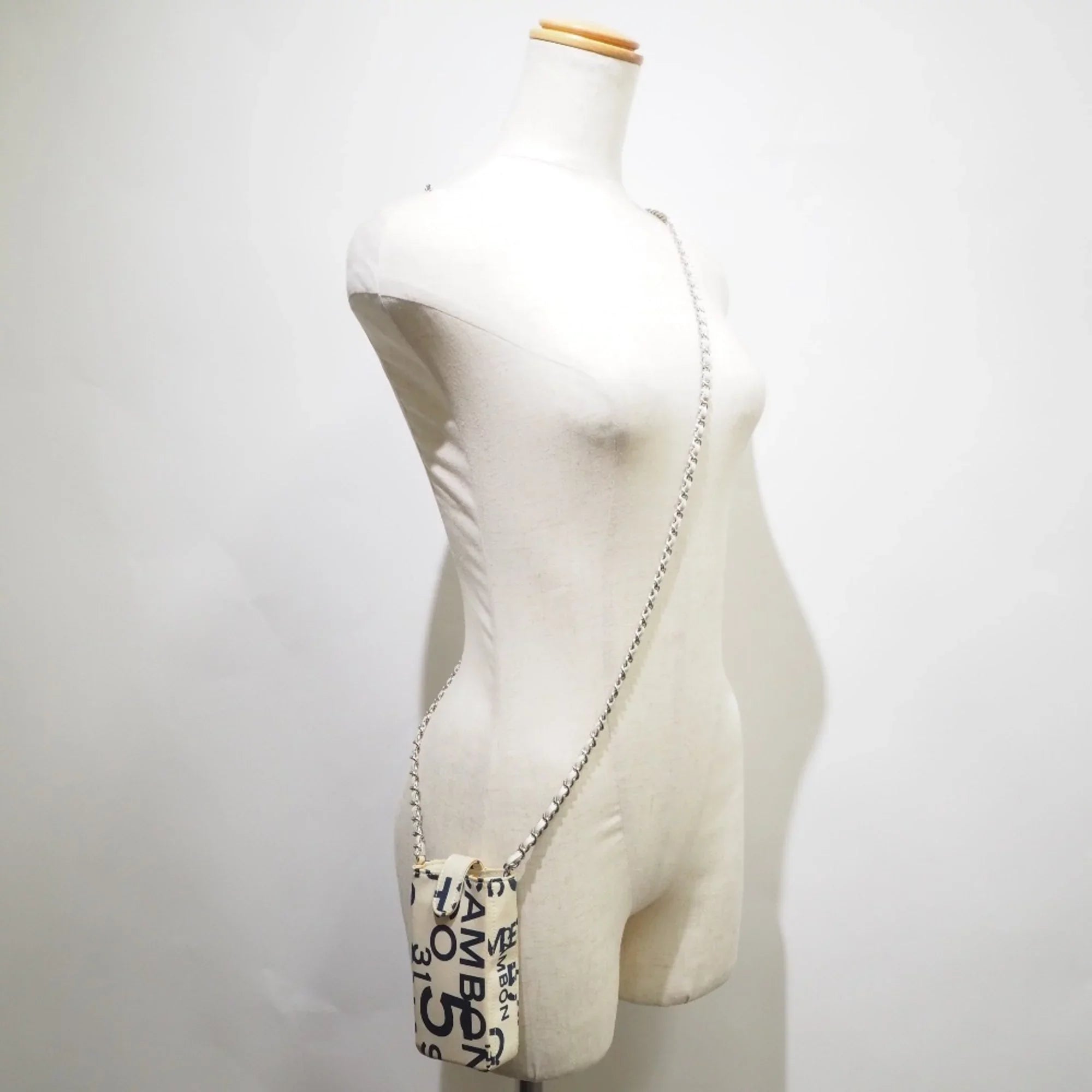 Pre-Owned Chanel Chain Pouch Canvas Ivory/Blue Women's (Good)