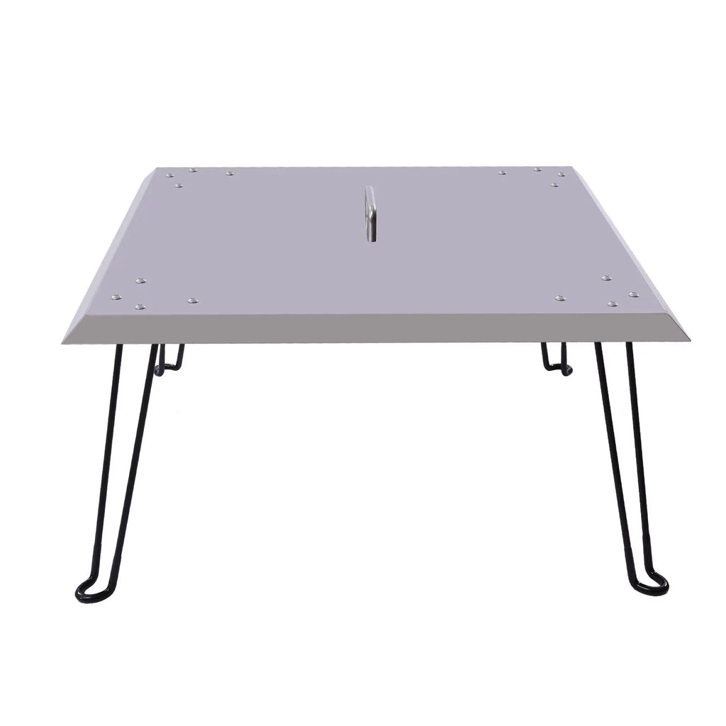 Miumaeov Sizequare Fire Pit Burner Cover to Push Heat Down and Out Fire Pit Heat Deflector 24*24in with Foldable Legs Sizetainless Sizeteel