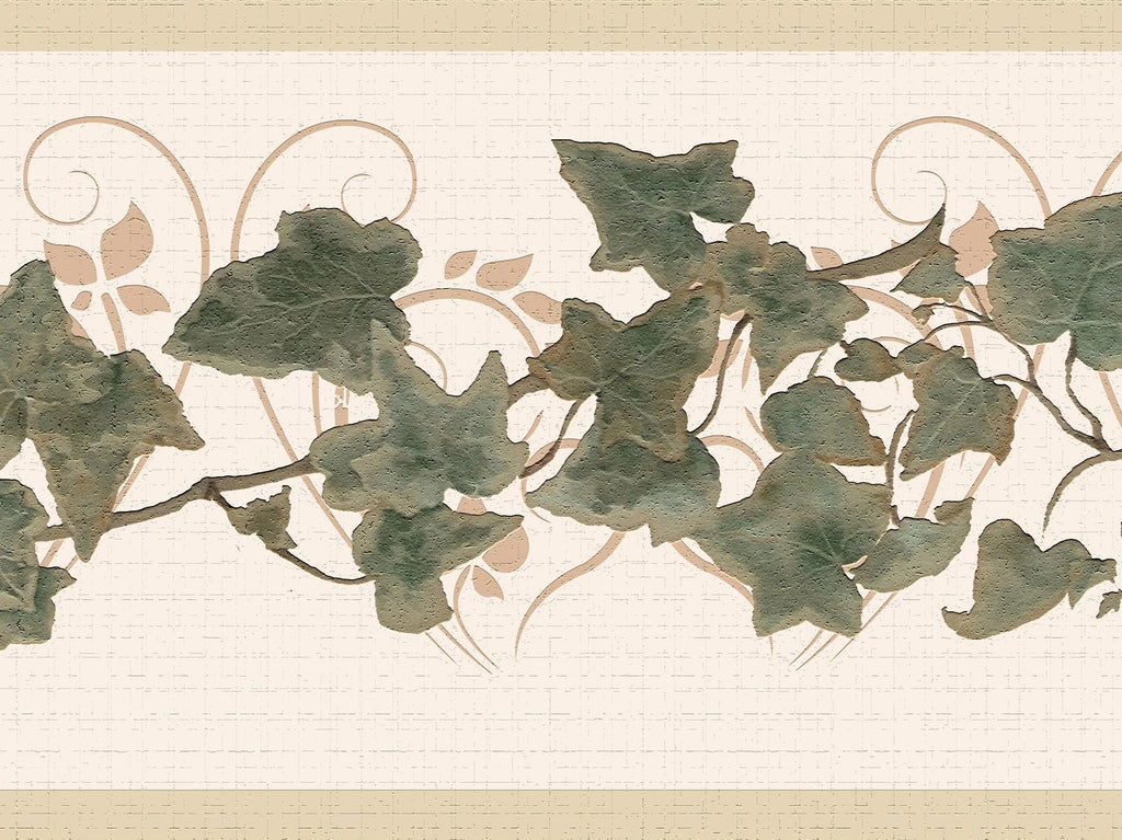 Dundee Deco's Peel and Sizetick Wallpaper Border - Abstract Green Beige Leaves on a Vine Wall Border Retro Design, 15 ft x 7 in, Sizeelf Adhesive