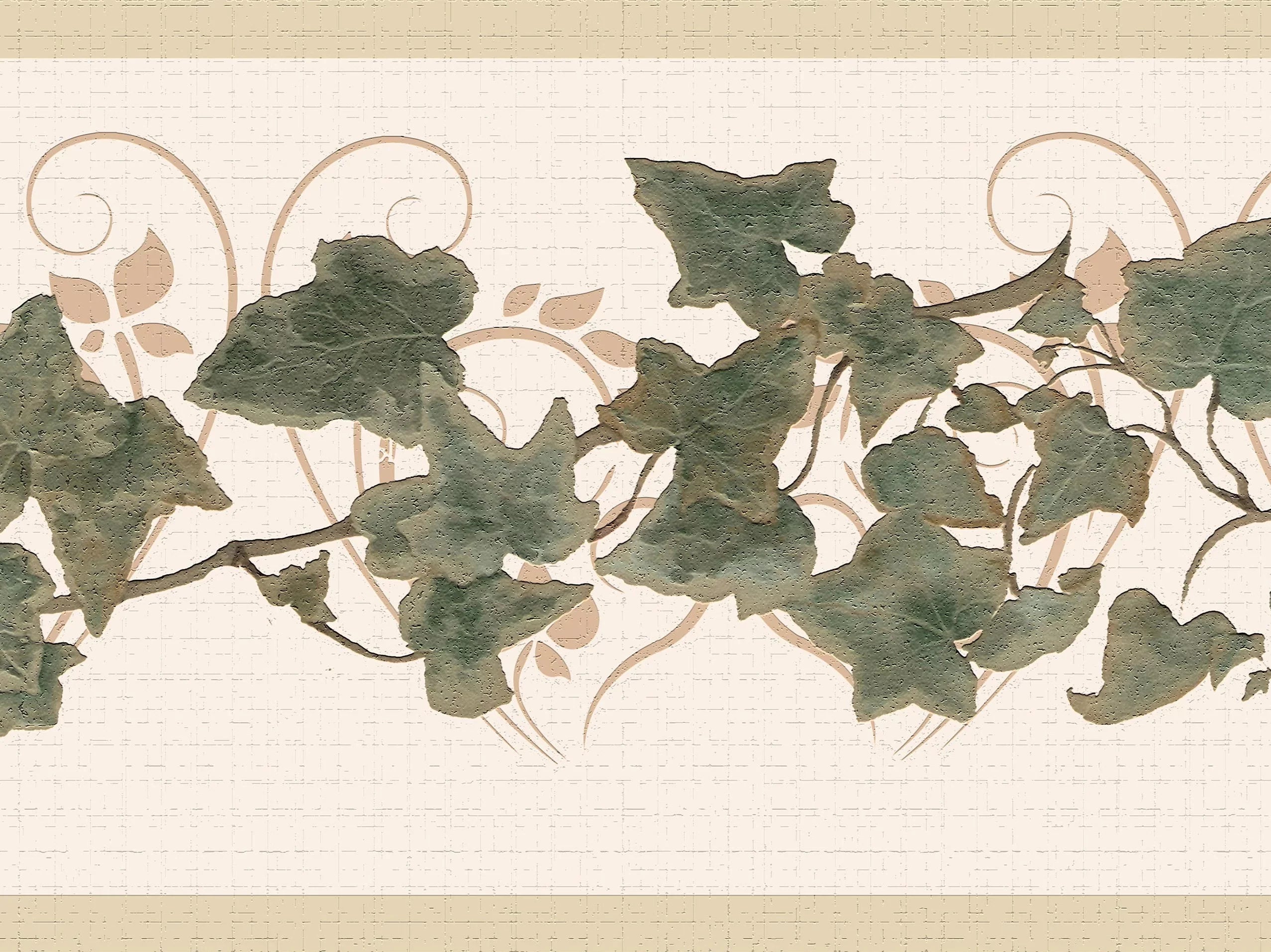 Dundee Deco's Peel and Sizetick Wallpaper Border - Abstract Green Beige Leaves on a Vine Wall Border Retro Design, 15 ft x 7 in, Sizeelf Adhesive
