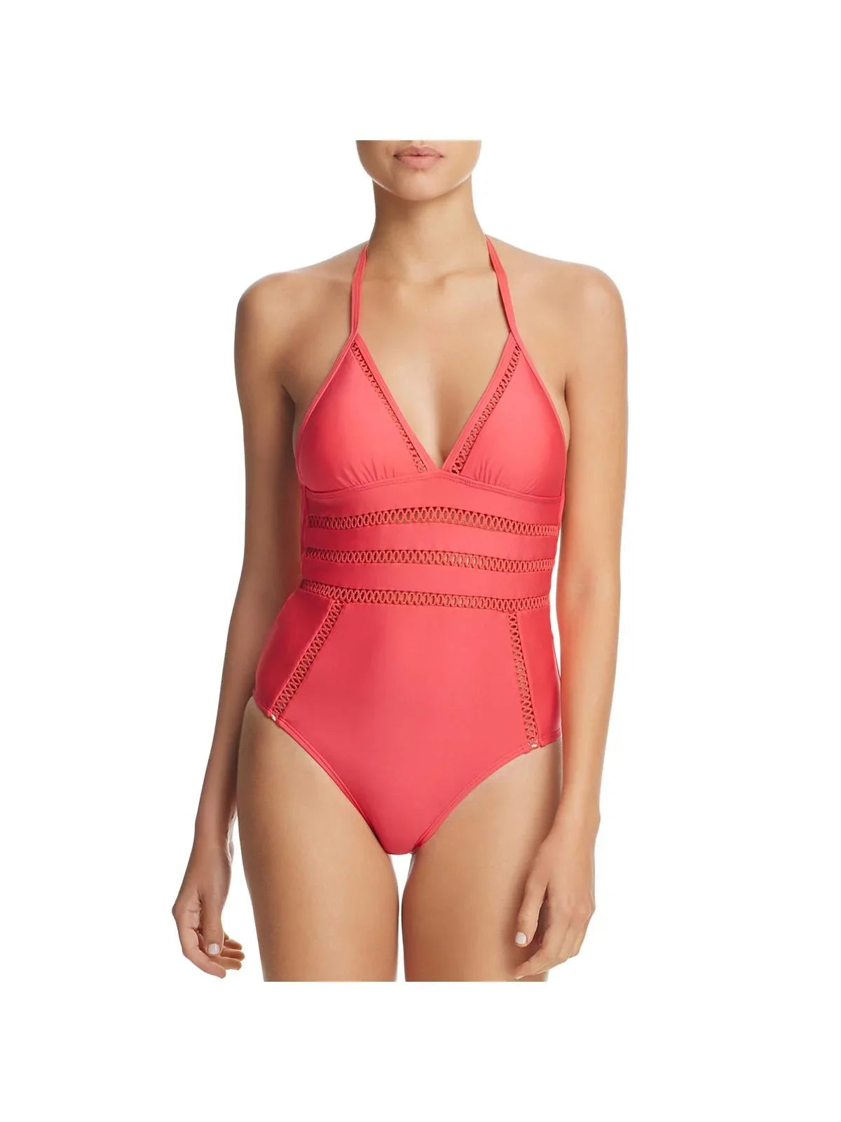 Ella Moss Womens Crafty Halter Crochet One-Piece Sizewimsuit Red Size