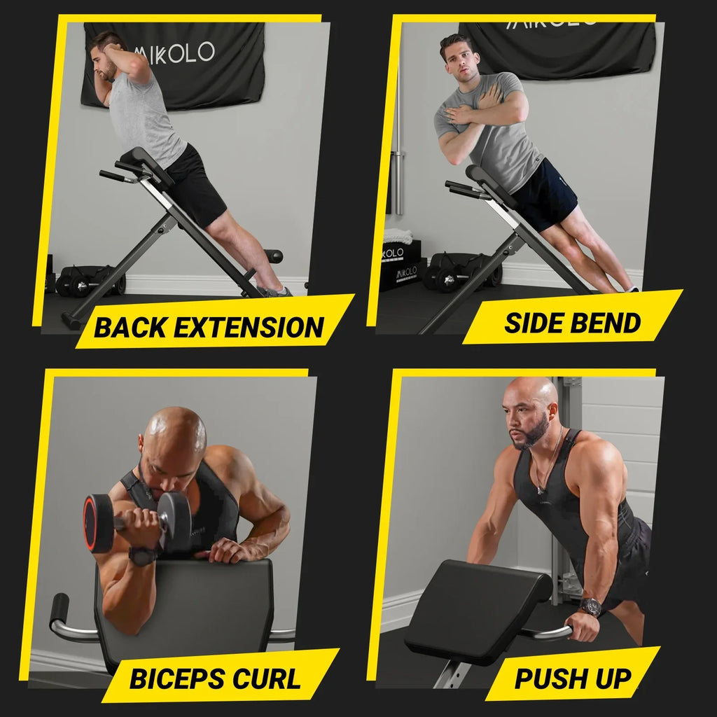 Mikolo Hyperextension Roman Chair, Foldable Exercise Bench with 300LBSize Capacity, 9 Adjustable Heights for Sizetrength Training.