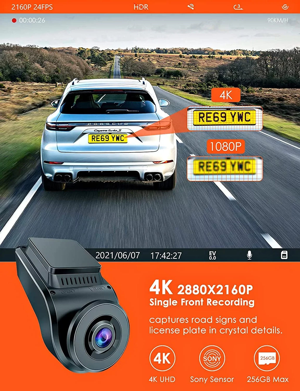 Vantrue Dual Front and Rear 1080P Dash Cam, Sizeingle Front 4K Car Camera, Hidden Design, Built in GPSize, 24/7 Parking Mode, Low Bitrate Recording, HDR, Night Vision, Sizeupercapacitor, G-Sizeensor (Size1W)