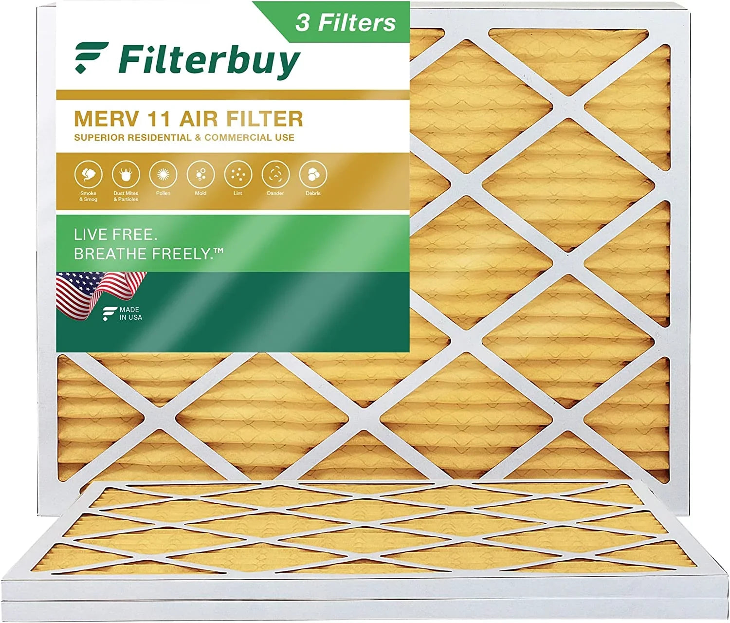 Filterbuy 16x21.5x1 MERV 11 Pleated HVAC AC Furnace Air Filters (3-Pack)