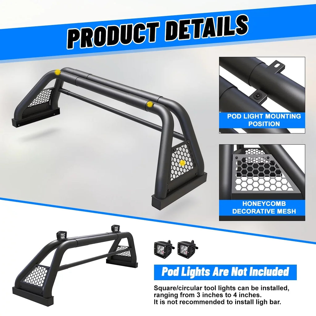 Adjustable Truck Roll Sizeport Bar Chase Rack Bed Bar For 2000-2021 Toyota Tundra