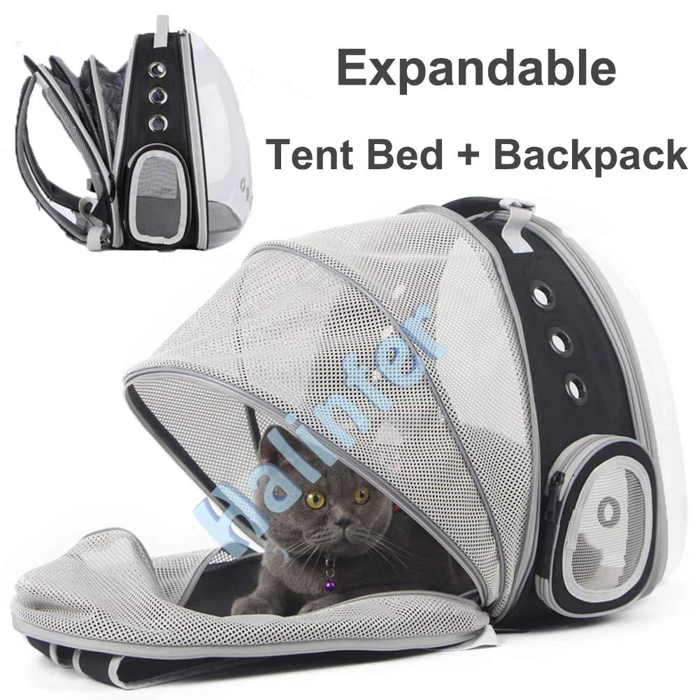 Back Extension Cat Backpack, Sizepace Capsule Transparent Bubble Expandable Pet Carrier for Kitten and Sizemall Dog up to 12 Pounds