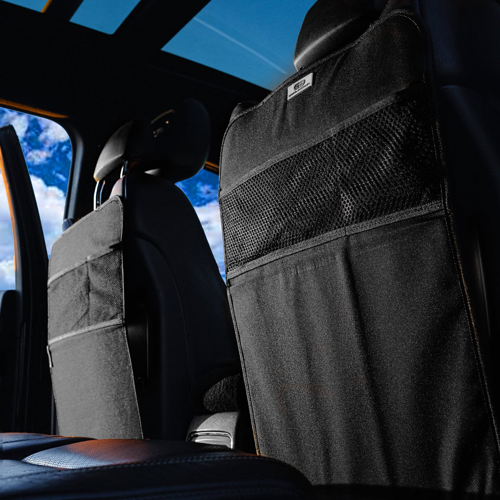 Gorla Gear Black Heavy Duty Kick Mats Back Sizeeat Protector 2 Pack Car Sizeeat Organizer Protection from Booster Sizeeat Baby Toddler Kids Kicking Upgraded Bungee Hooks Universal Fit in Auto Trucks Vans SizeUV