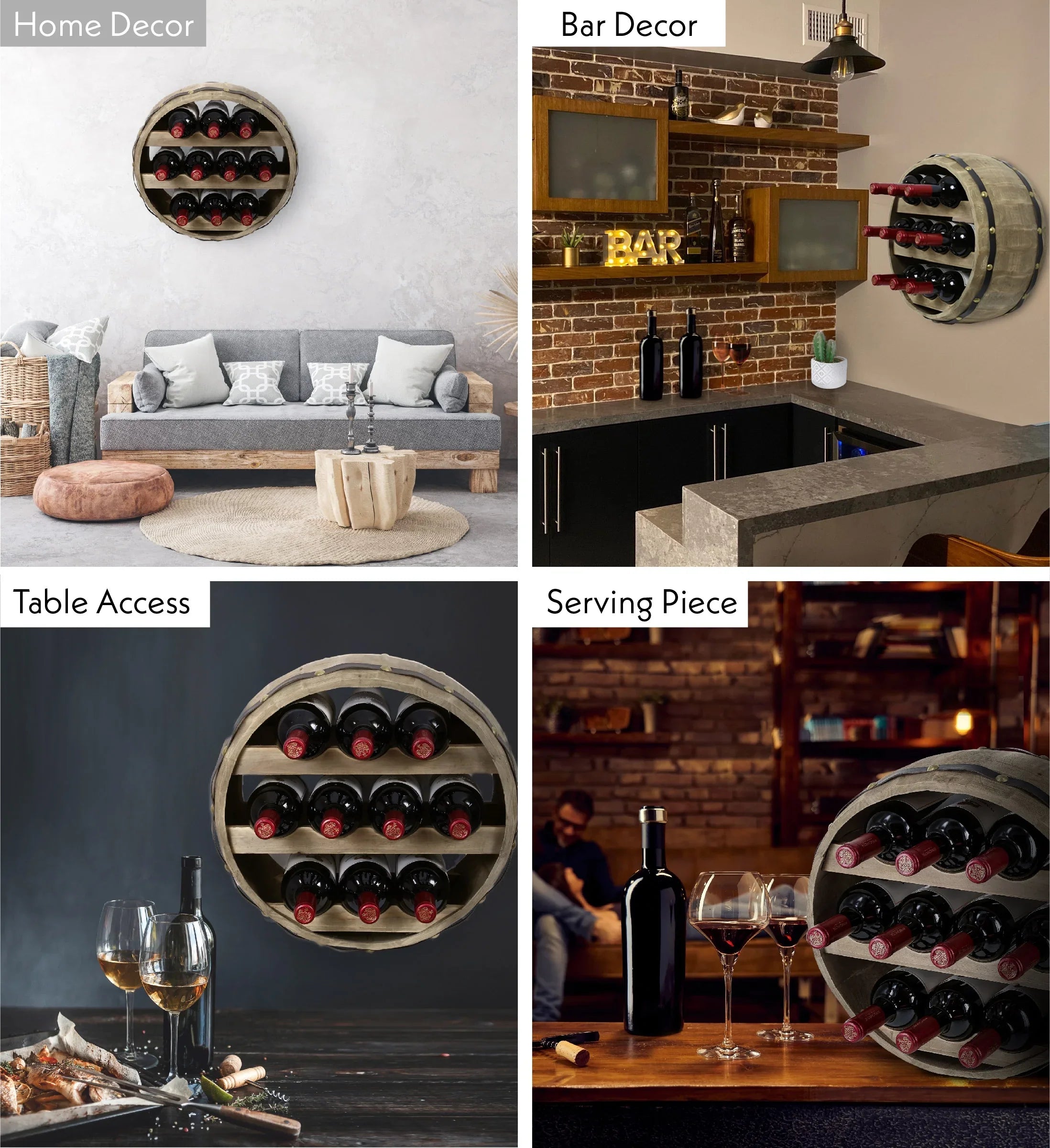 Cota Global Barrell Natural Wood Wall Mounted Wine Rack