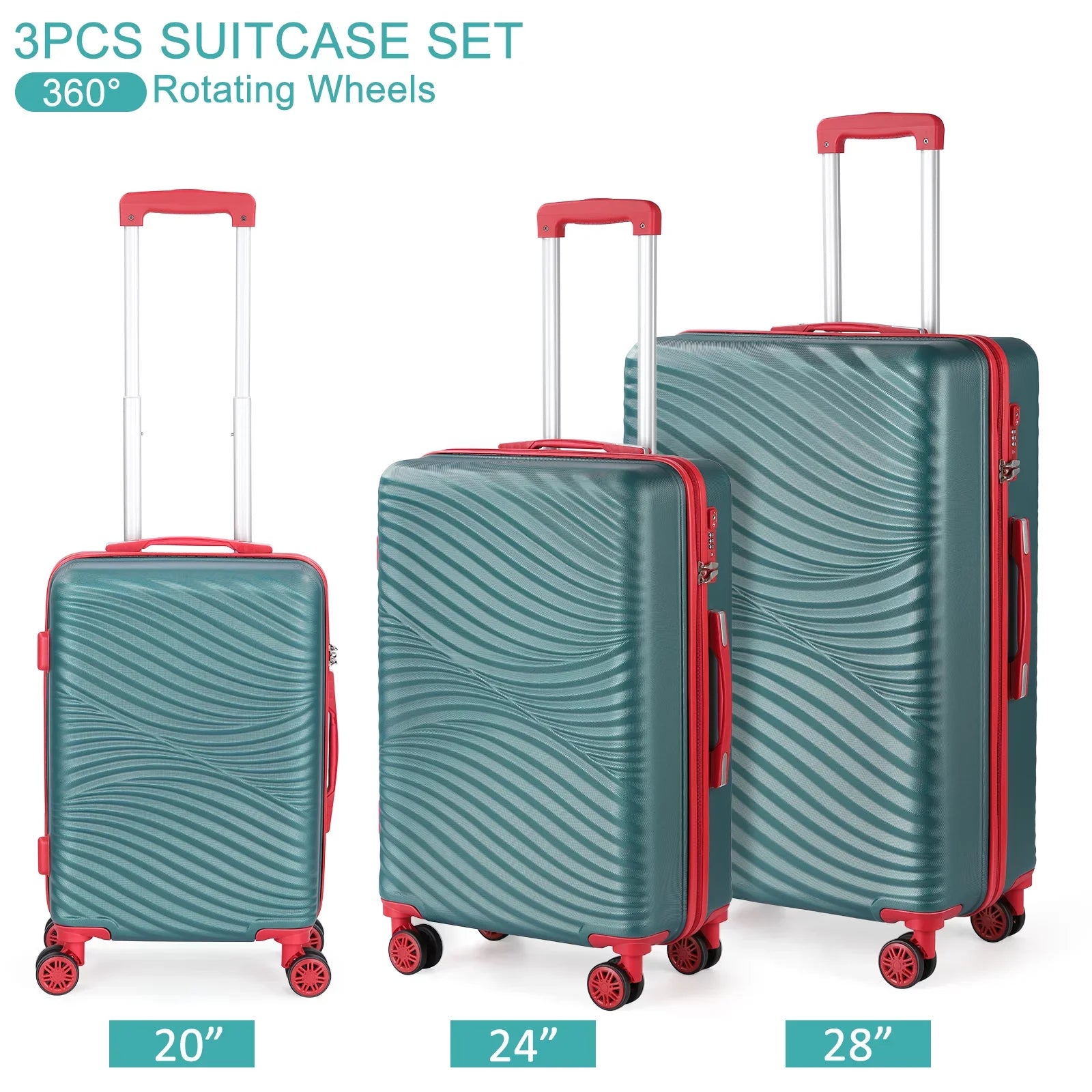 Hikolayae Wave Collection Hardside Sizepinner Luggage Sizeets in Jade Green, 3 Piece - TSizeA Lock