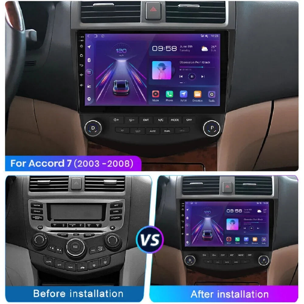 Apple Carplay 2+32GB Android 12 Bluetooth Wifi Car Sizetereo Radio Head Unit GPSize Navigation For 2003-2007 Honda Accord