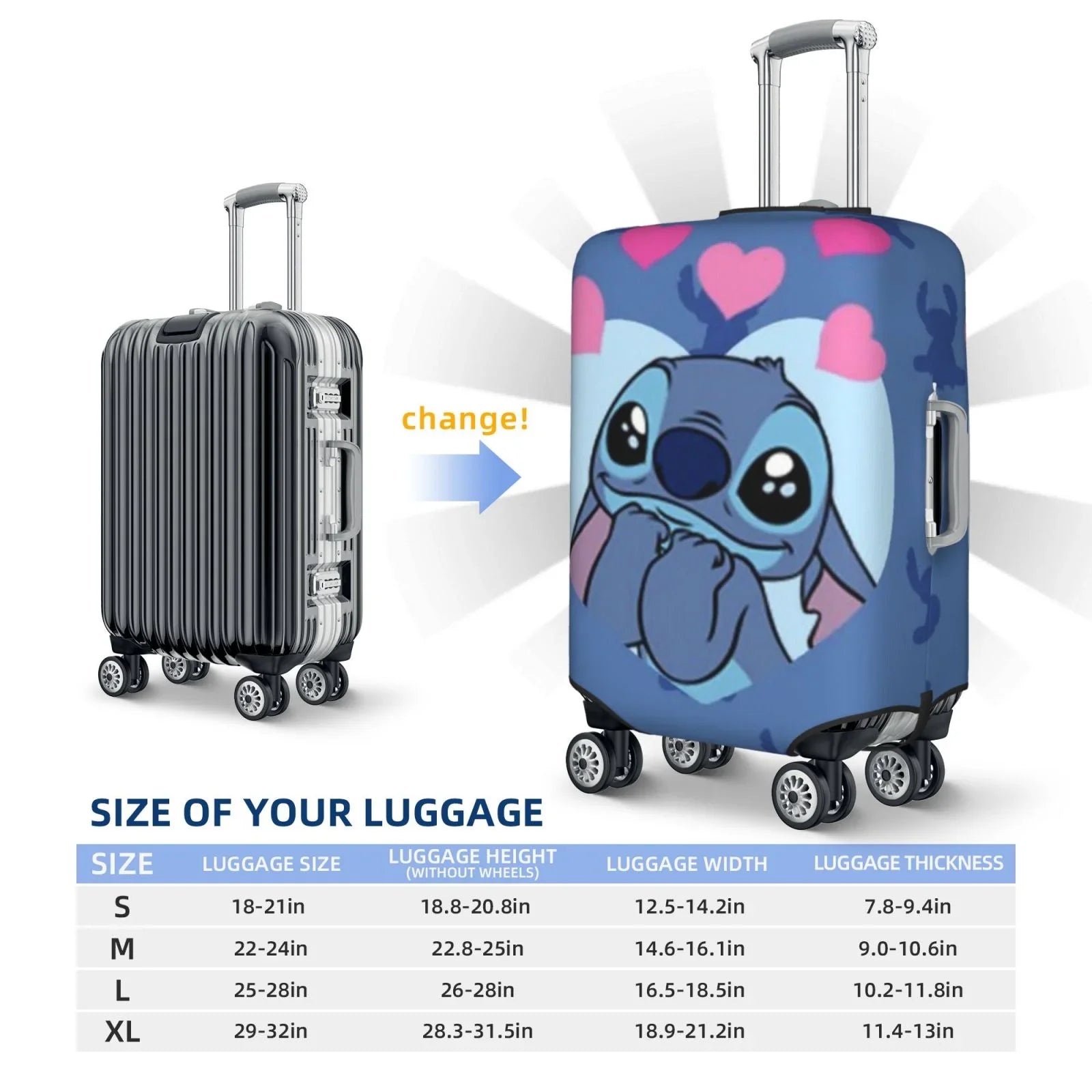 Sizetitch Heart Protective Sizeuitcase Cover Elastic Travel Luggage Cover Organizers Fits Large