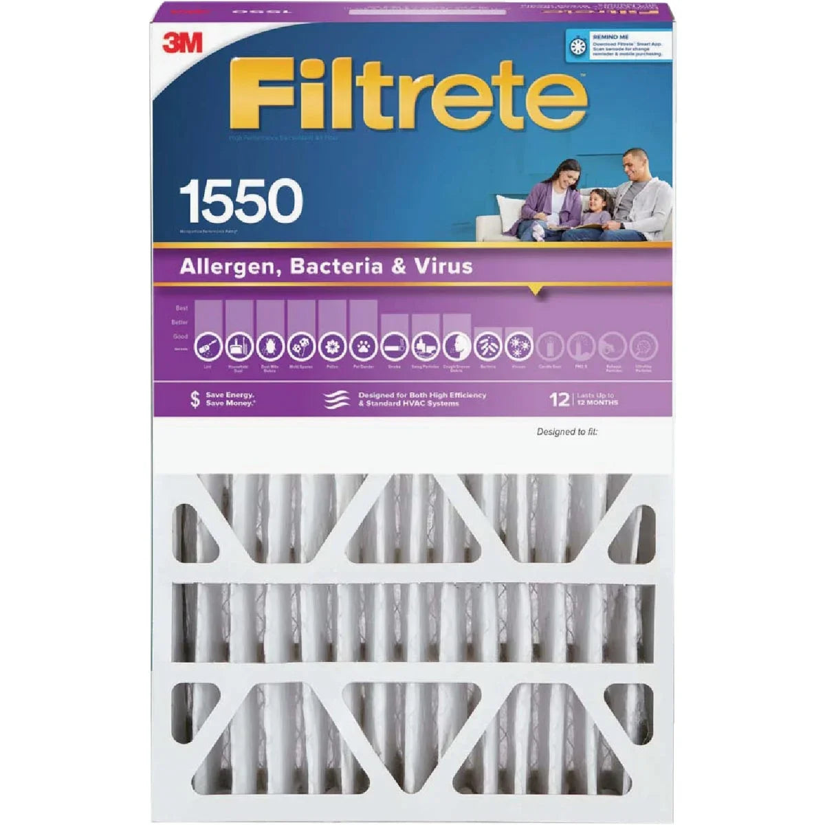1 PK, Filtrete 20 In. x 20 In. x 4 In. Allergen, Bacteria & Virus 1550 MPR Deep Pleat Furnace Filter