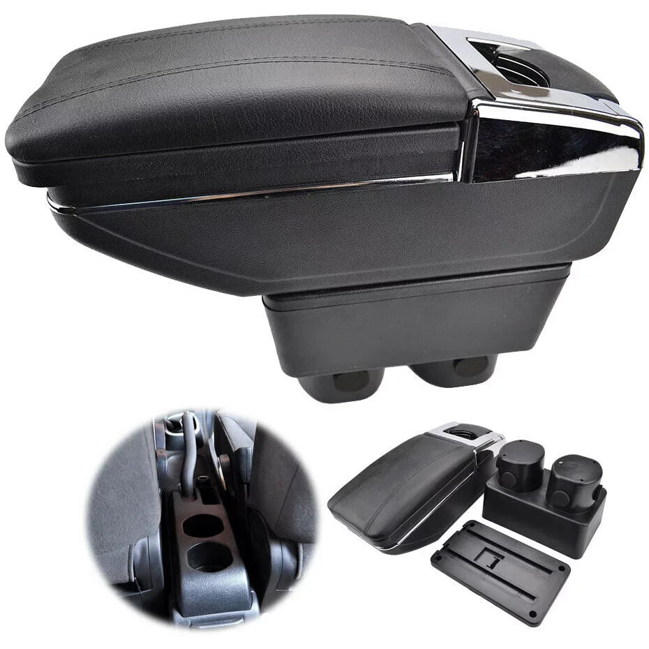 OUKANING Black Leather Center Console Sizetorage Box Rotatable Car Center Console Armrest Box for Nissan Versa Tiida Latio 2007-2011