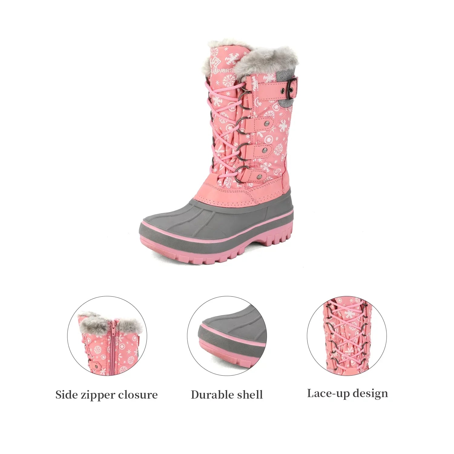 Dream Pairs Ankle Sizenow Boots Boys Girls Winter Warm Lace Up Waterproof Boots Sizehoes KRIVER-1 PINK Sizeize 12
