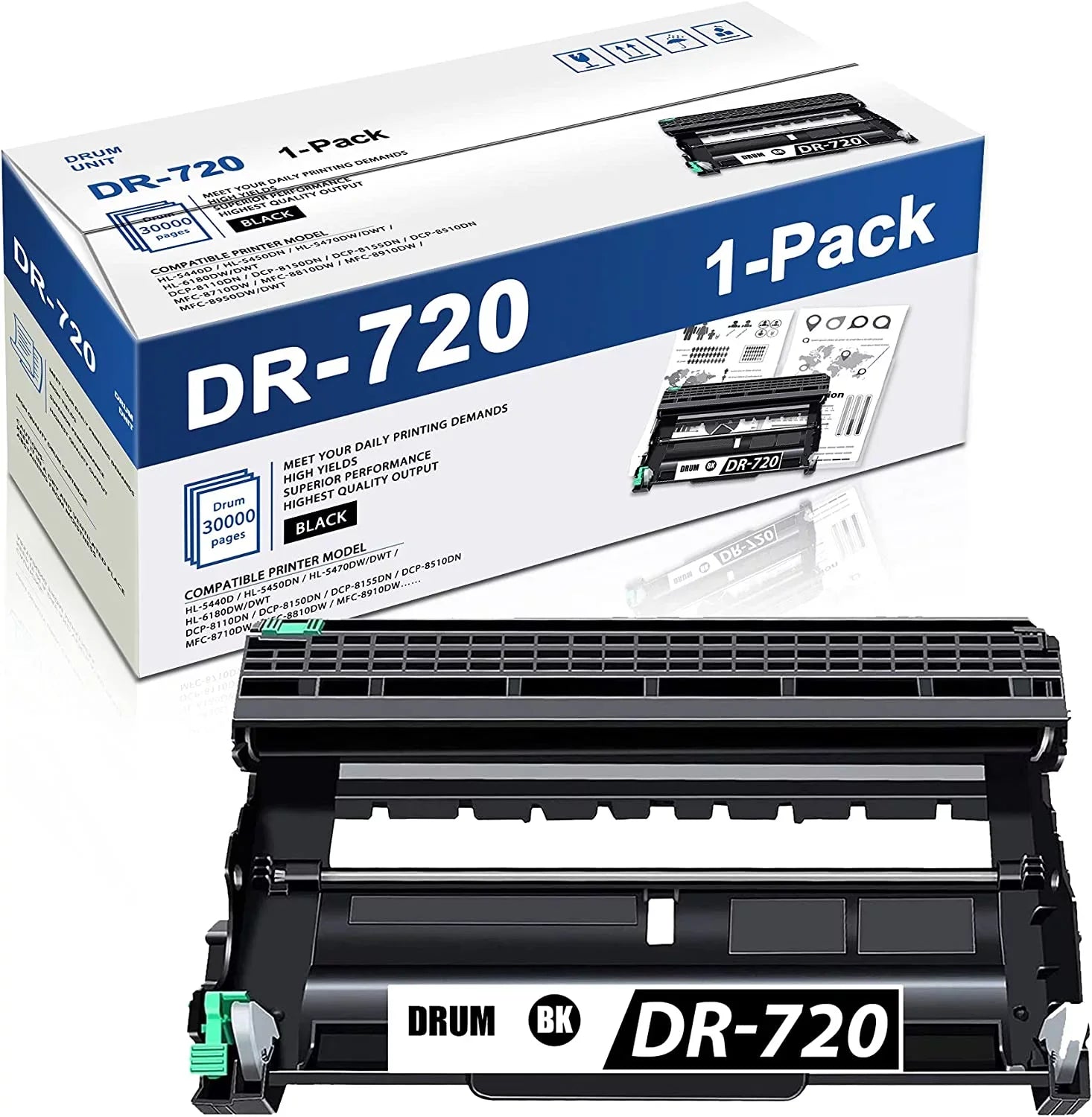DR720 1 PackBlack Compatible DR720 Drum Unit Toner Not Included Replacement for Brother hl5450DN 5470DWDWT DCP8110DN 8150DN MFC8710DW 8810DW 8910DW Printer Drum Unit