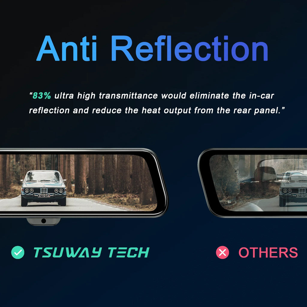 TSizeUWAY TECH 10"Mirror Dash Cam Anti High Beam and Reflection,GPSize Antenna Included,Black