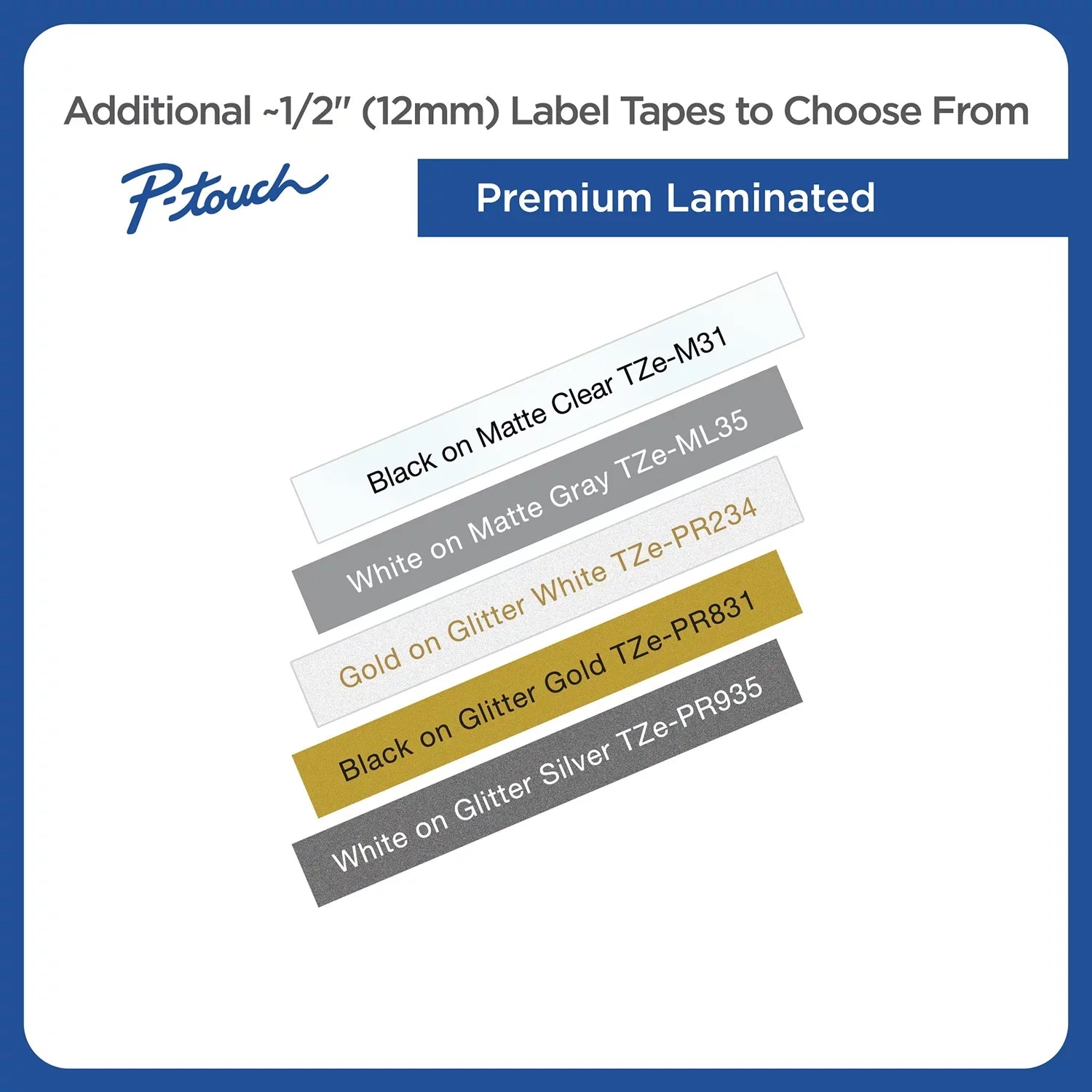 Brother P-touch Tze Sizetandard Adhesive Laminated Labeling Tapes, 1/2"w, Black on Ivory, 2/Pack