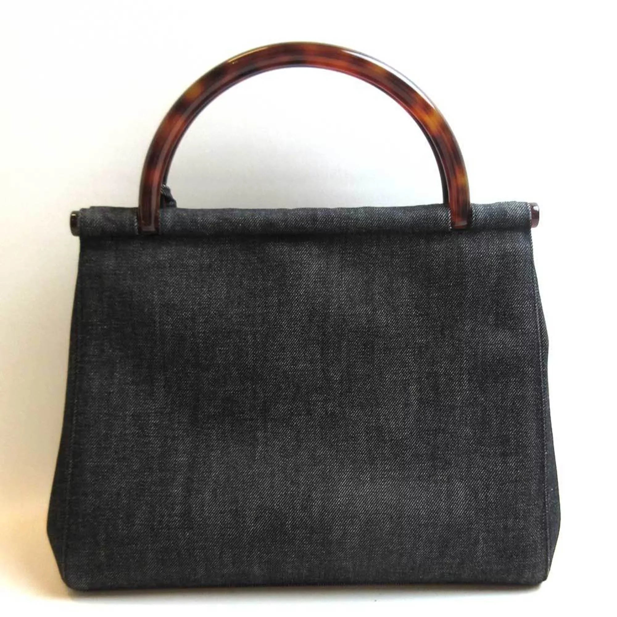 Pre-Owned Chanel Bag Handbag Navy Blue Tortoise Tote Ladies Denim Canvas CHANEL (Fair)
