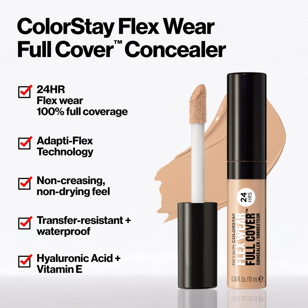 Revlon Colorstay Flex Wear, Full Cover Non-Creasing Concealer, Infused With Hyaluronic Acid & Vitamin E, Flexible Longwear, 005 Fair, 0.34 Fl Oz.