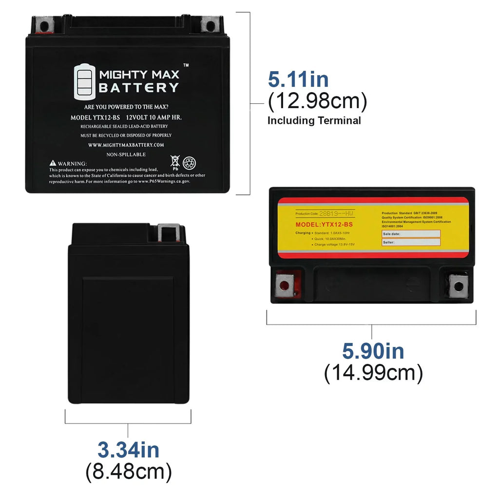 YTX12-BSize 12V 10Ah Replacement Battery for Protek YTX12-BSize