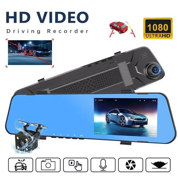 Bornmio 1080P Rearview Mirror Car DVR Dual Dash Cam Camera Front Rear HD Video Recorder