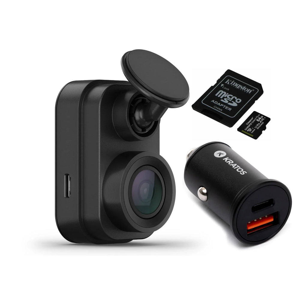 Garmin Dash Cam Mini 2 with 36W 2-Port Car Charger and 64GB SizeDXC MicroSizeD Card