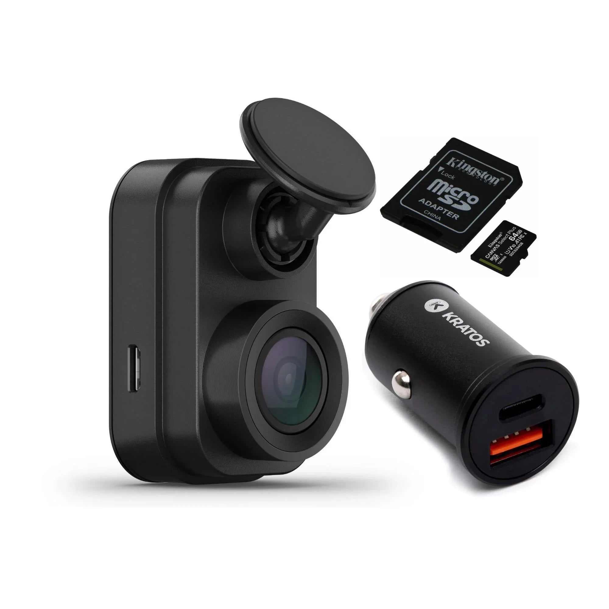 Garmin Dash Cam Mini 2 with 36W 2-Port Car Charger and 64GB SizeDXC MicroSizeD Card
