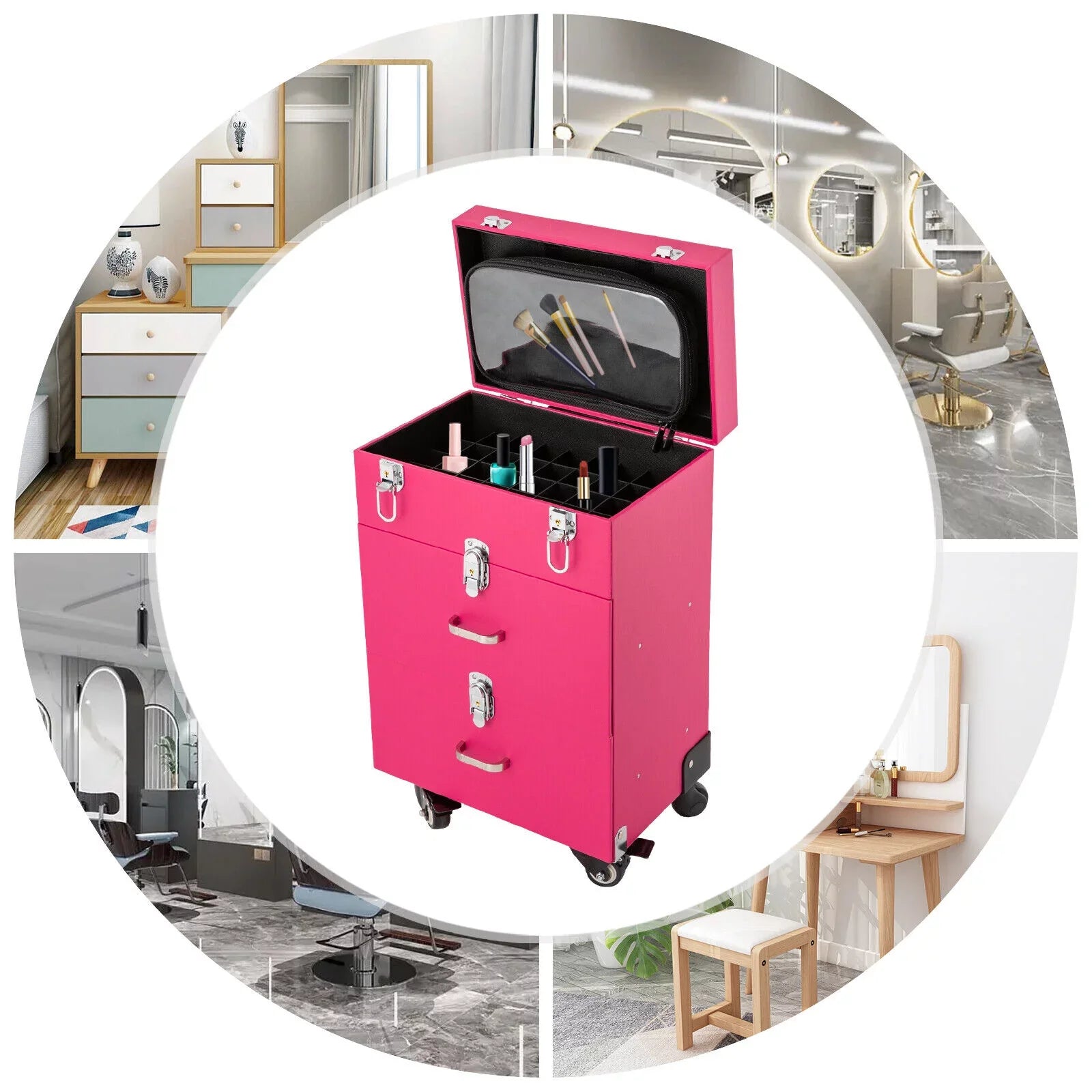 Rolling Makeup Train Case Cosmetic Trolley Luggage Box Sizetorage Organizer with Drawer