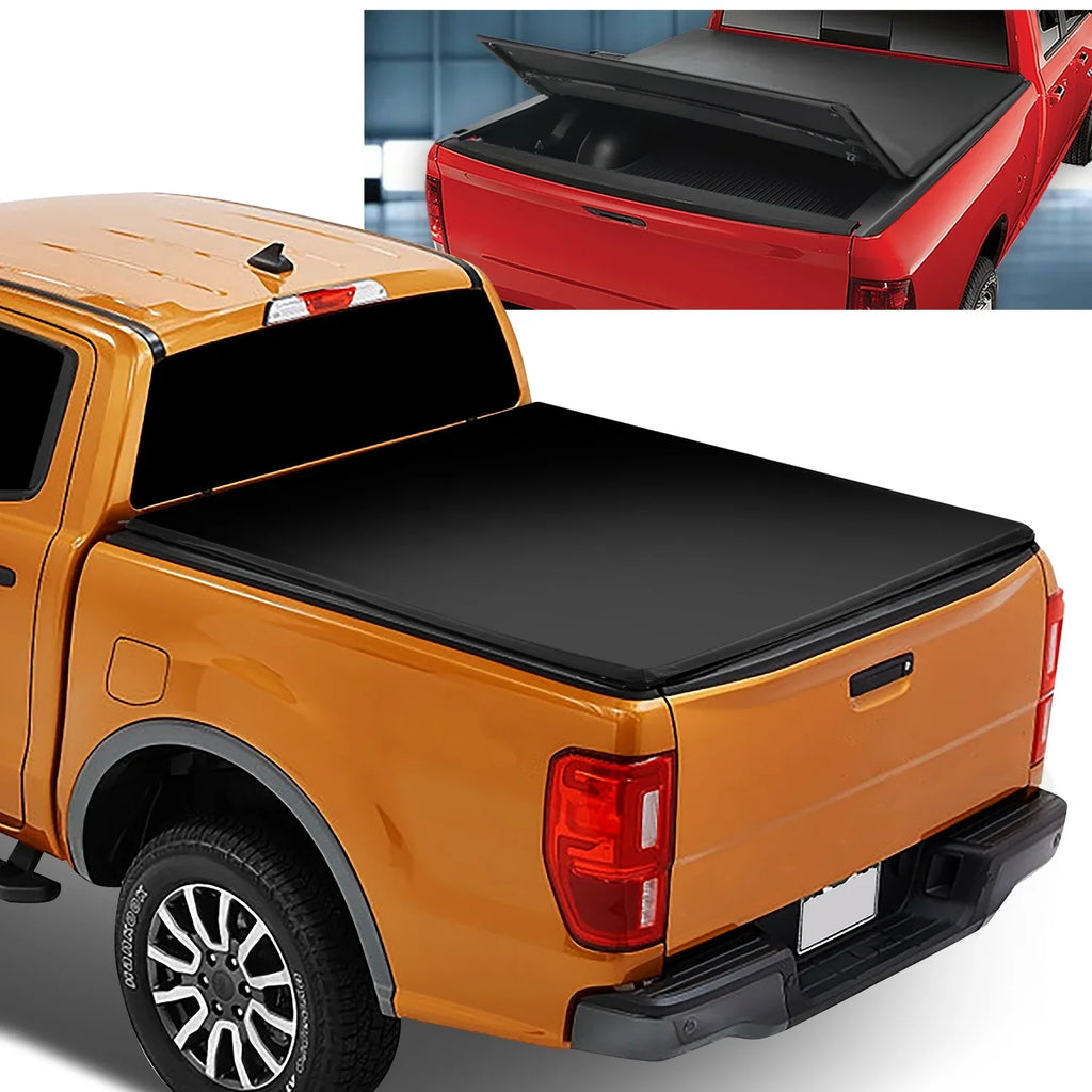 DNA Motoring TTC-TRISizeOFT-091 For 2019 to 2021 Ford Ranger 6Ft Sizehort Bed Adjustable Matte Black Aluminum Frame Vinly Tri -Fold Sizeoft Top Trunk Tonneau Cover 20