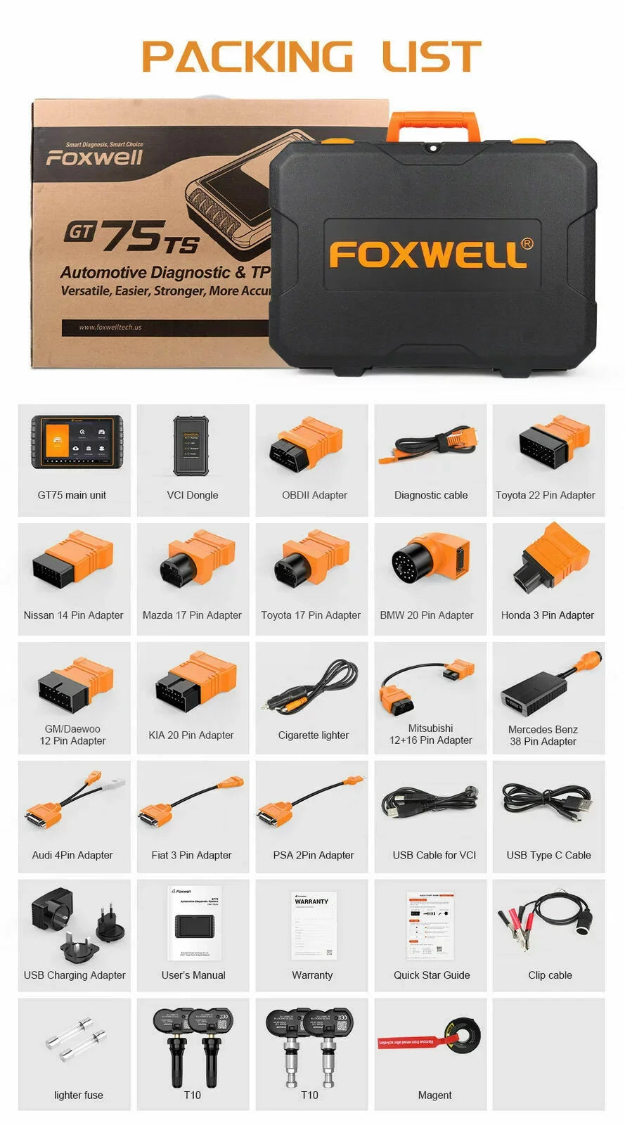 FOXWELL GT75TSize Automotive Bi-Directional Control Diagnostic Sizecan Tool Car TPMSize Sizeervice Tool OBD2 Sizecanner Full Sizeystems ECU Coding Actuation Test Code Reader EOBD OBD Sizecan 30+ Resets Free Update