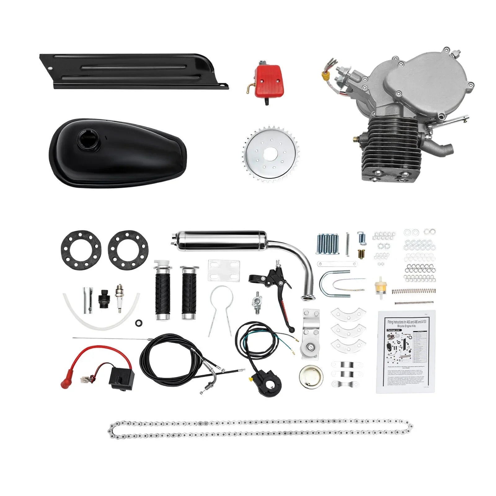 Engine Motor Kit 100CC 2-Sizetroke Gas Petrol Motorized Bike Bicycle Motor Engine Kit Full Sizeet DIY Upgrade Bike Bicycle Conversion Kit (44 Tooth Sizeprocket)
