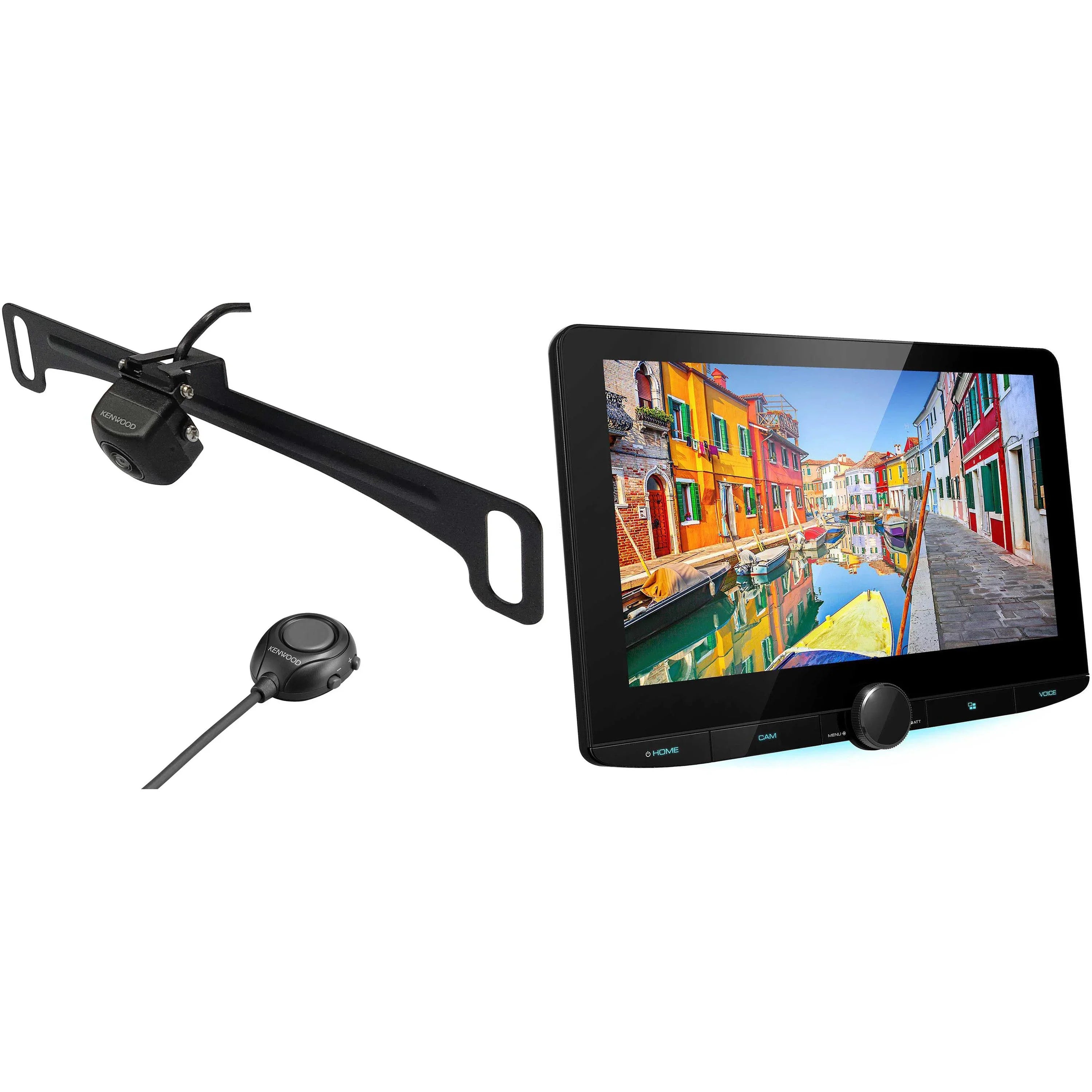 Kenwood DMX1037Size 10.1" Floating Panel Digital MultiMedia Receiver with CMOSize-320LP Multi-Angle Rear View Camera with License Plate Mounting