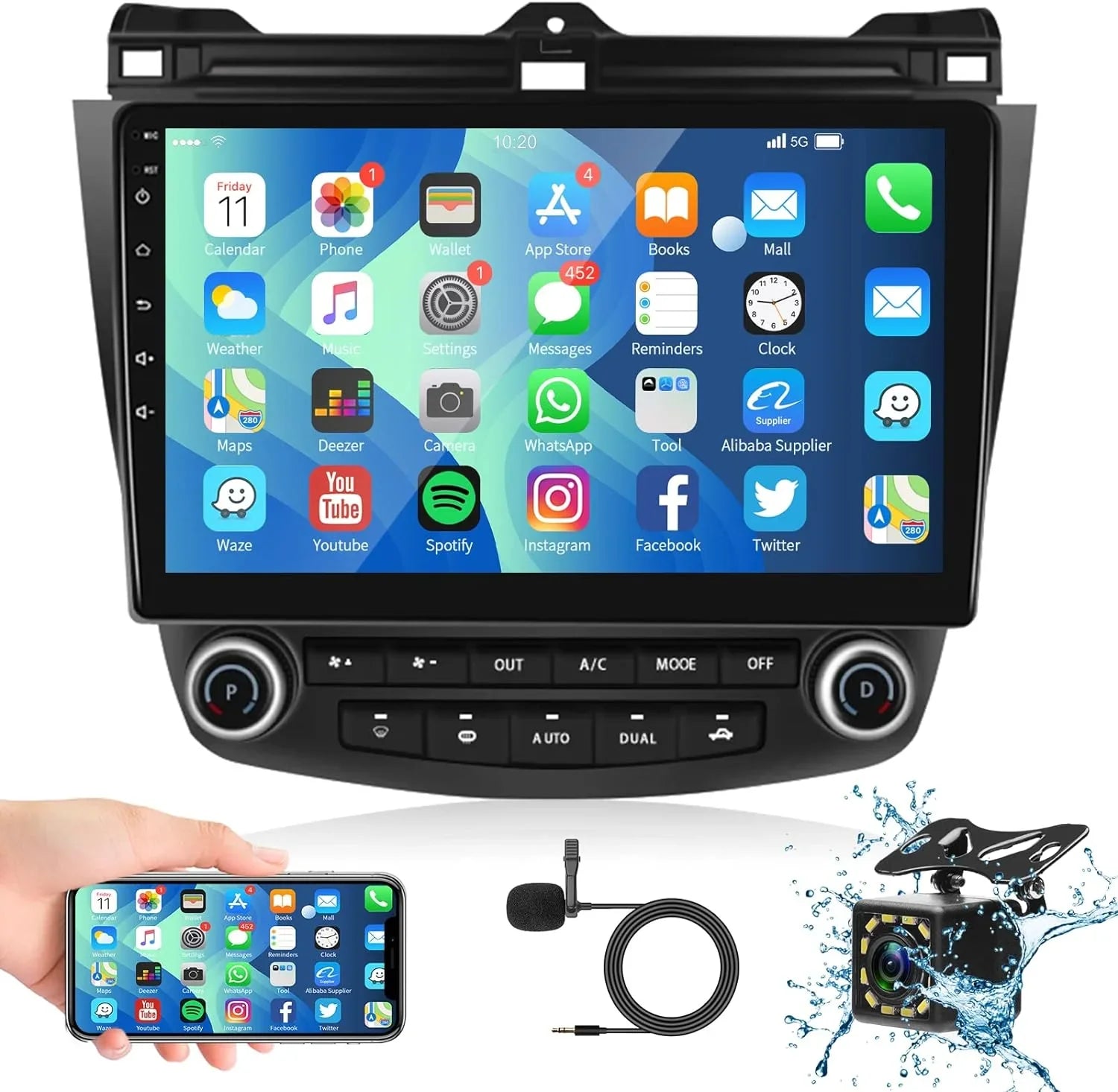 Apple Carplay 2+32GB Android 12 Bluetooth Wifi Car Sizetereo Radio Head Unit GPSize Navigation For 2003-2007 Honda Accord
