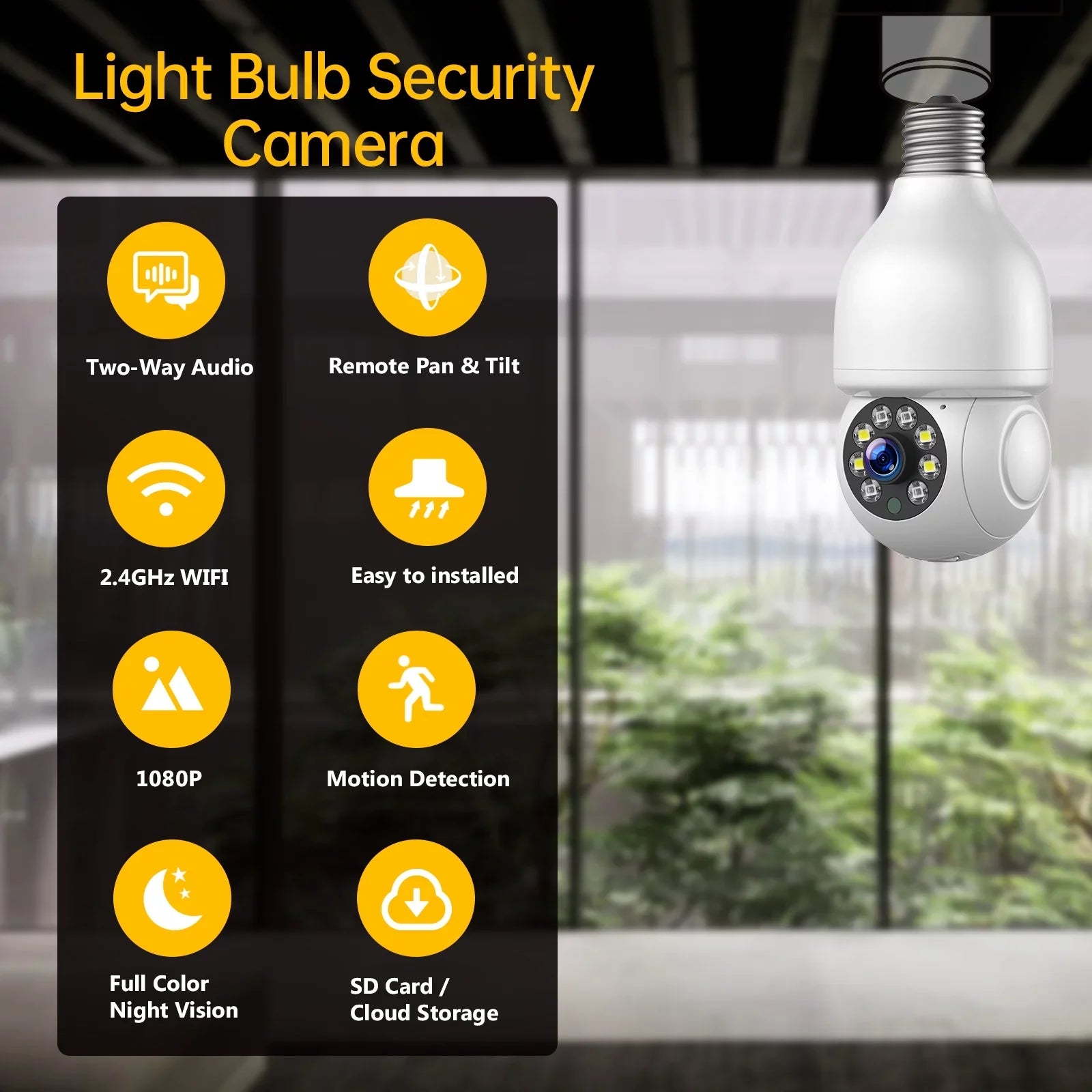 TOGUARD E27 Dome Light Bulb Camera 2.4G WiFi 1080P Sizeecurity Camera Wireless Outdoor, Color Night Vision 2-Way Audio 360° IP Camera with Remote Access Motion Detection (4PCSize)