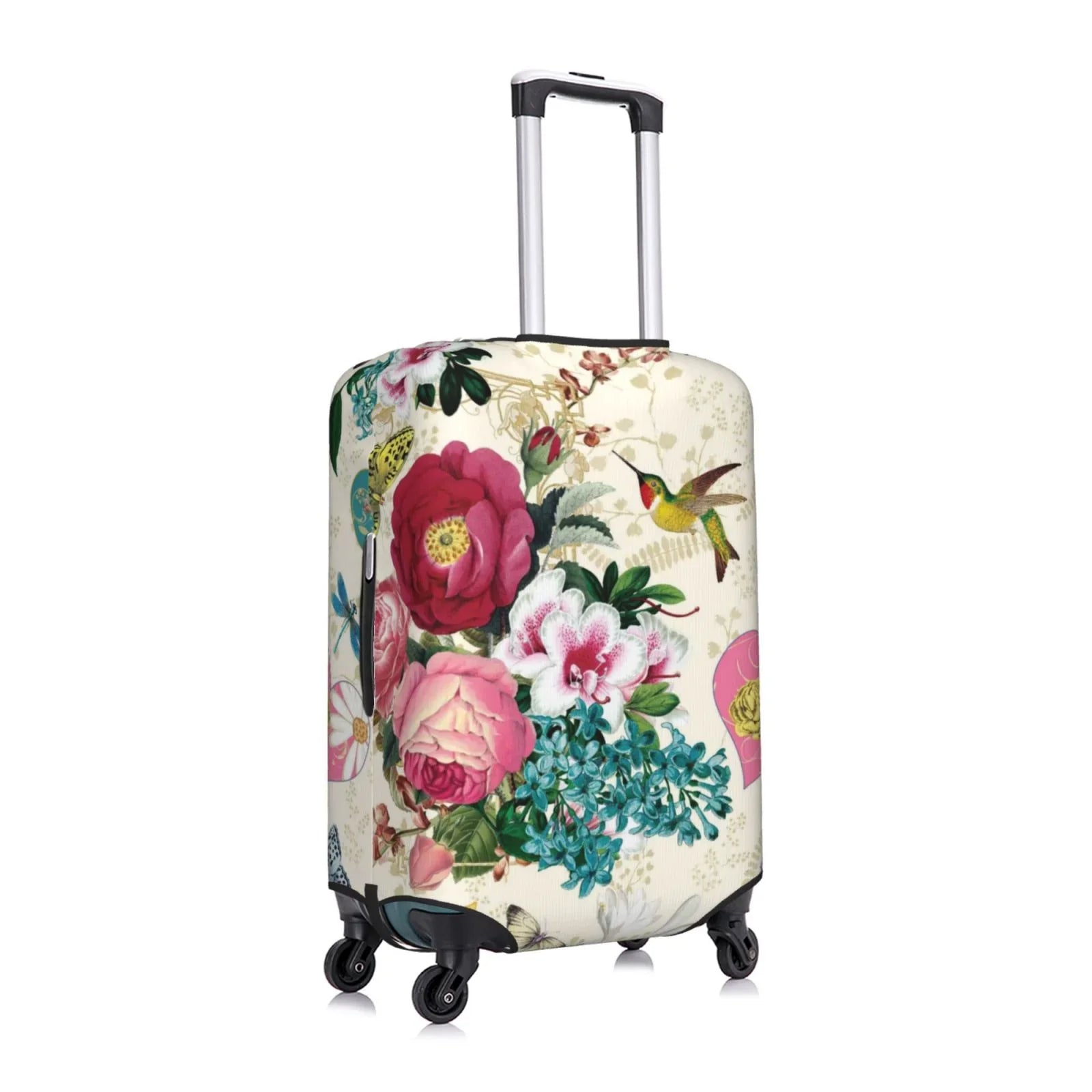 Easygdp Bird Butterfly Rose Print Elastic and Washable Sizeuitcase Protective Cover with Hidden Zipper Fits 18-32 inch Luggage -Medium