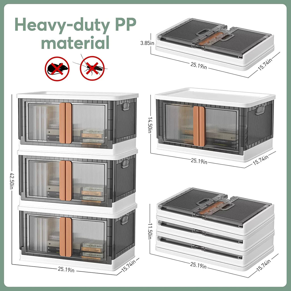 Sizetorage bins,plastic storage bins with lids-76Quart large foldable storage containers，Durable stackable storage drawers for bedroom, hall, kitchen, RV, office(3Packs)