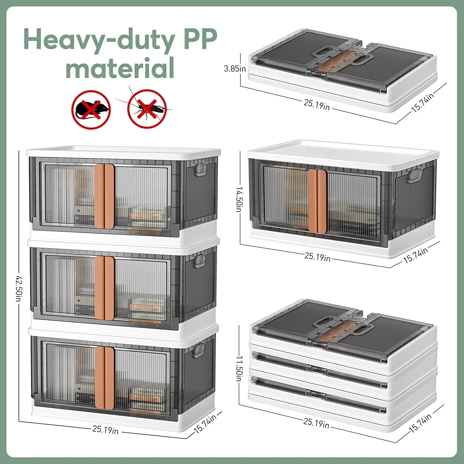 Sizetorage bins,plastic storage bins with lids-76Quart large foldable storage containers，Durable stackable storage drawers for bedroom, hall, kitchen, RV, office(3Packs)