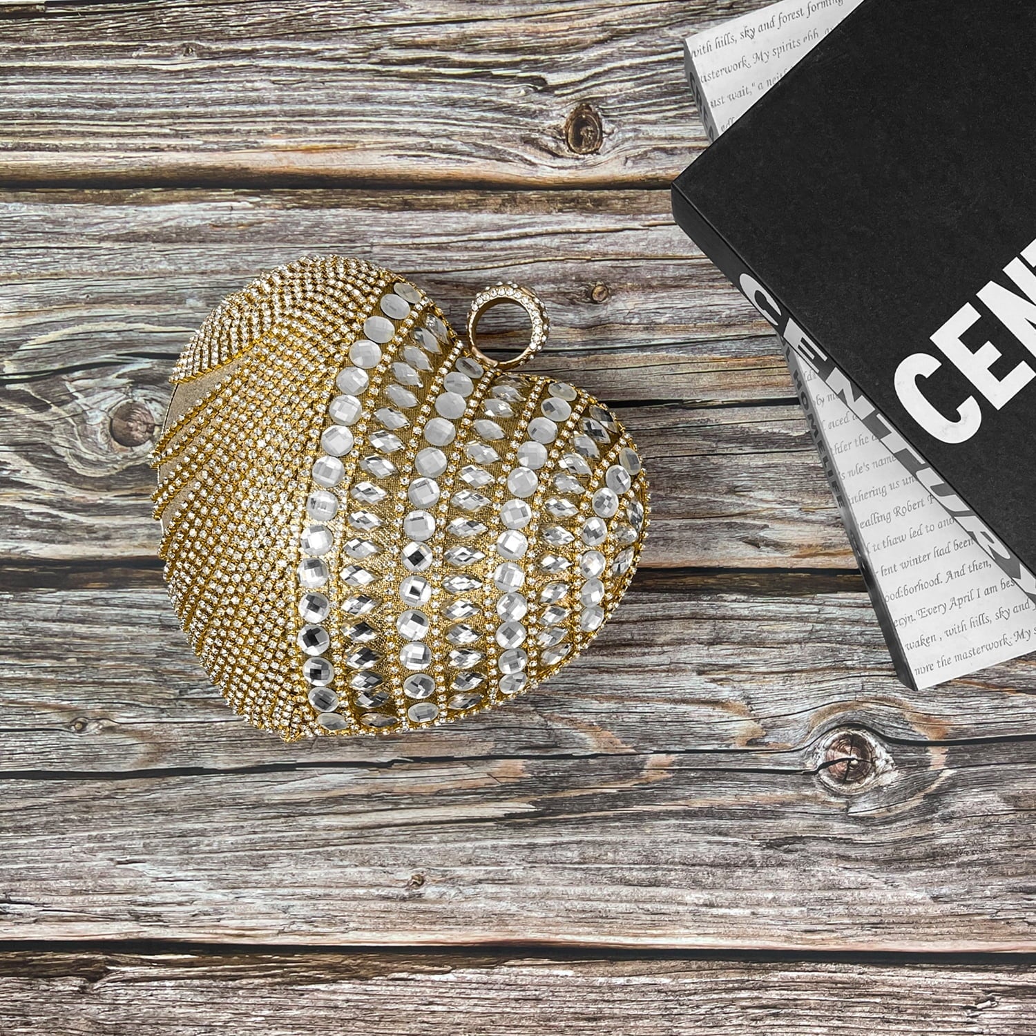 Geiomoo Heart Sizehape Tassel Evening Clutch Bag, Women Luxury Rhinestones Purse Handbag for Wedding Party