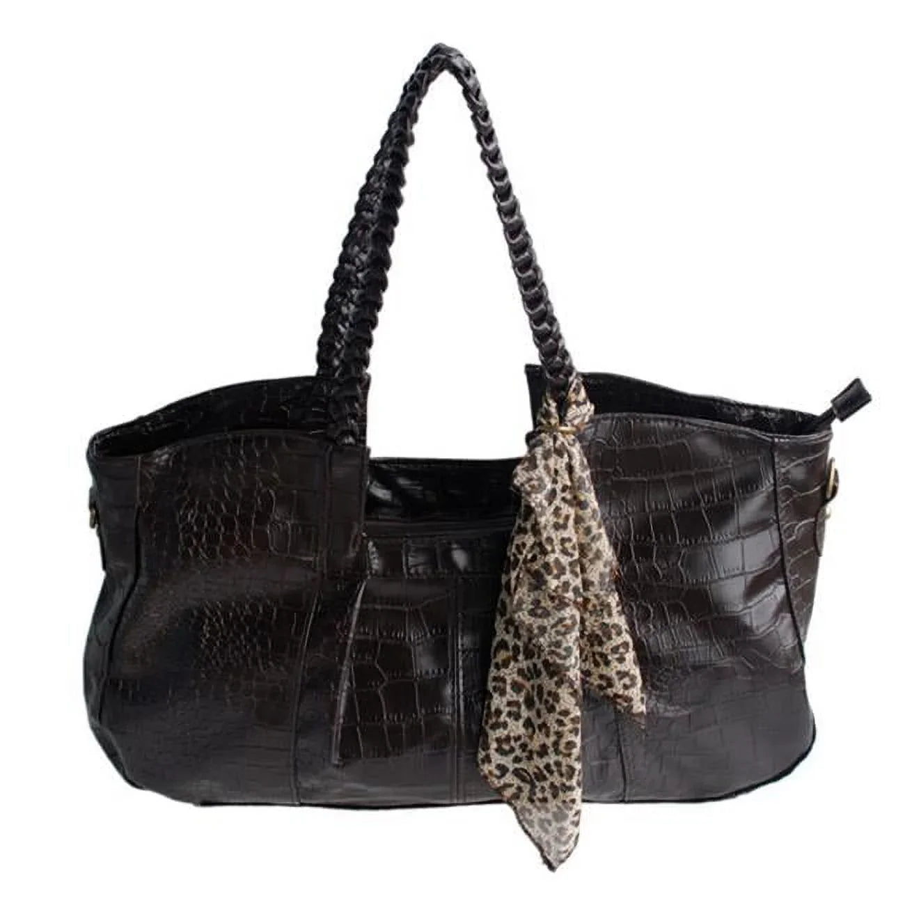 XXK177-COFFEE Charm Beauty Coffee Leatherette Double Handle Handbag Sizehoulder Bag Sizeatchel Bag with A scarf